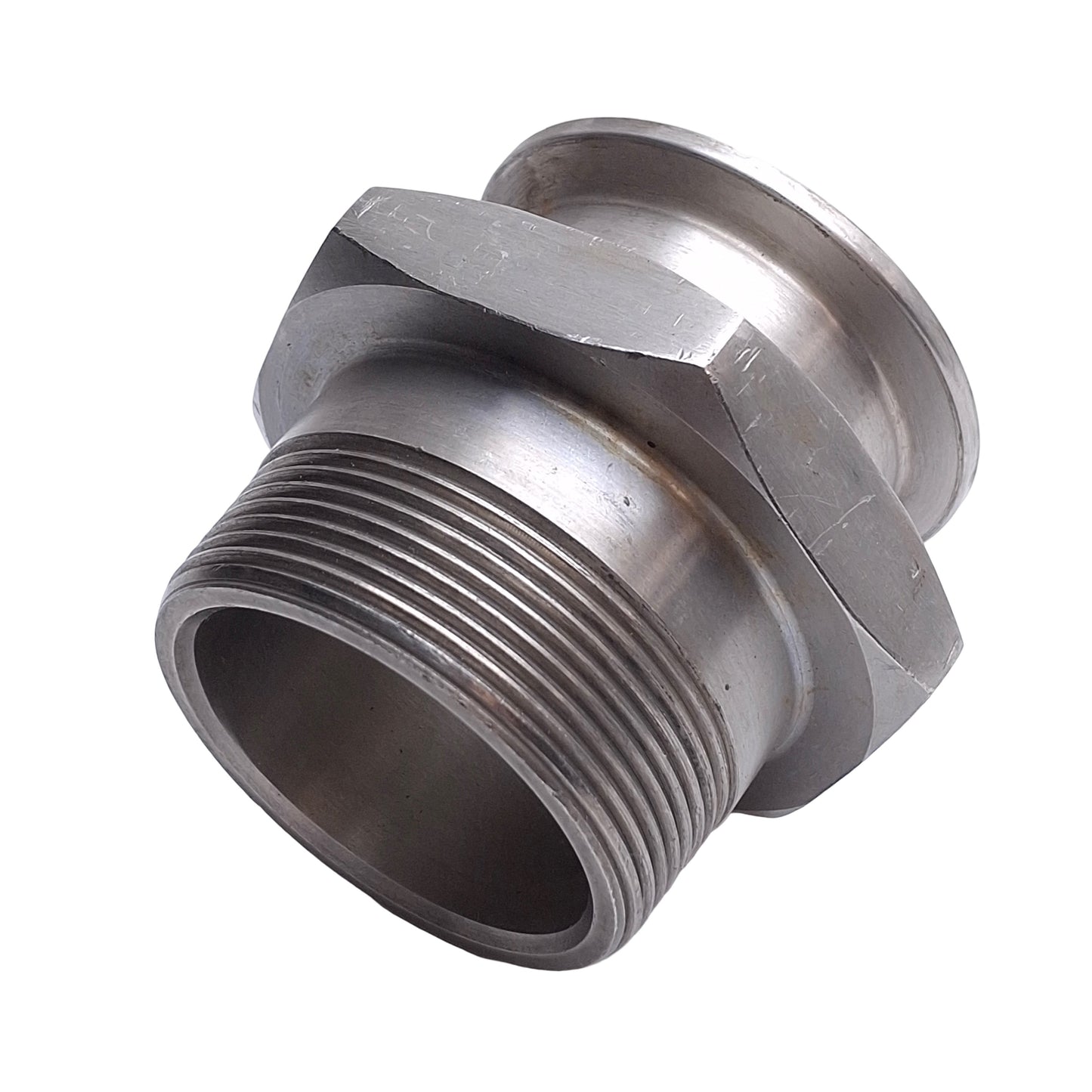 Used Triclamp Sanitary Adapter Large Hex 2in Tri-Clamp To 2in NPT Male 316L Stainless