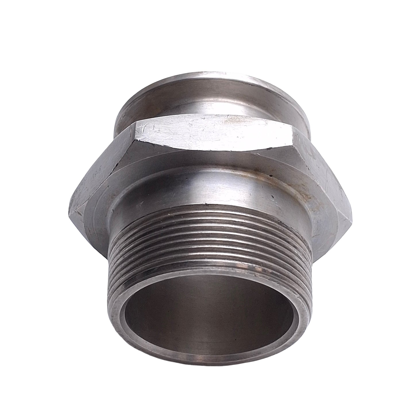Used Triclamp Sanitary Adapter Large Hex 2in Tri-Clamp To 2in NPT Male 316L Stainless
