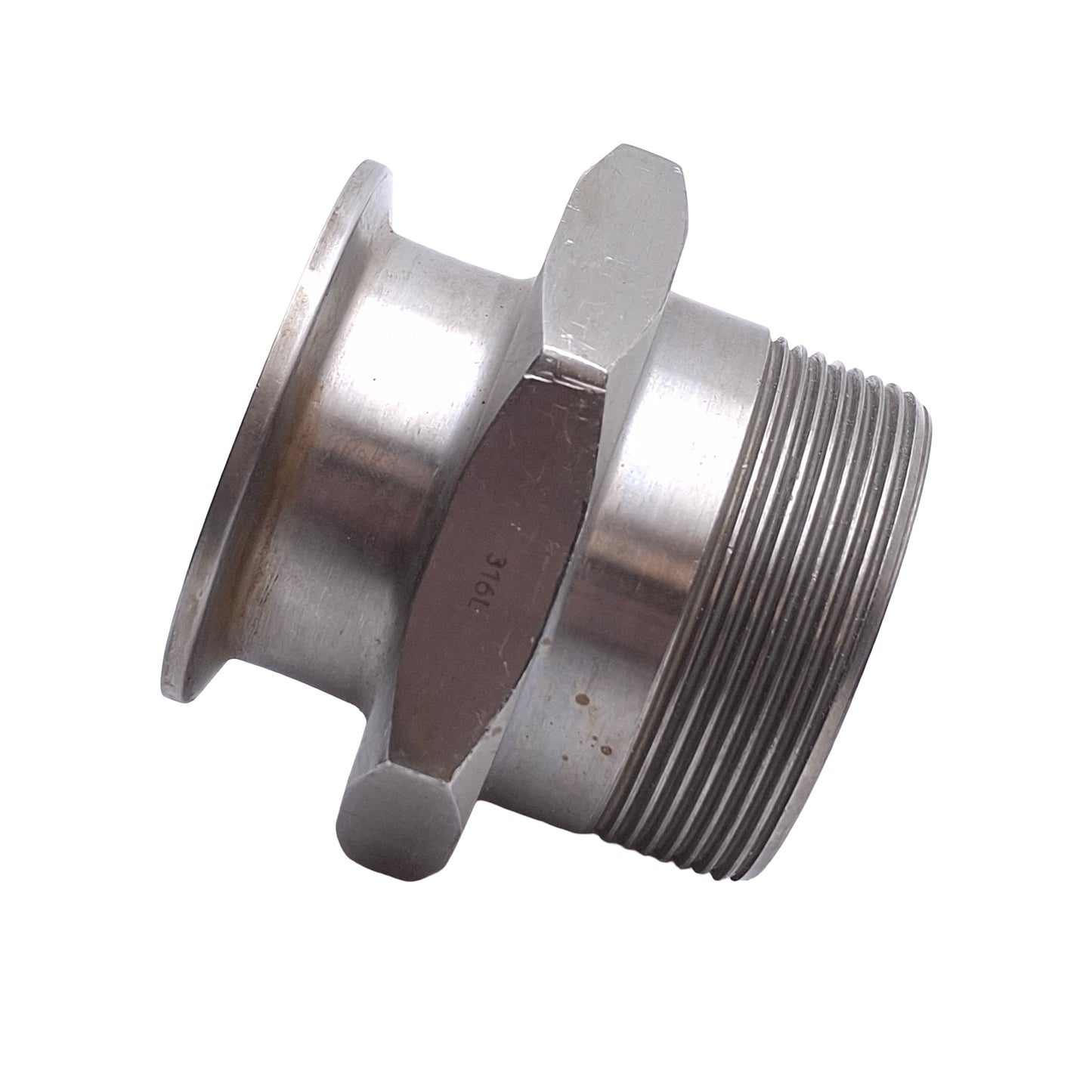 Used Triclamp Sanitary Adapter Large Hex 2in Tri-Clamp To 2in NPT Male 316L Stainless