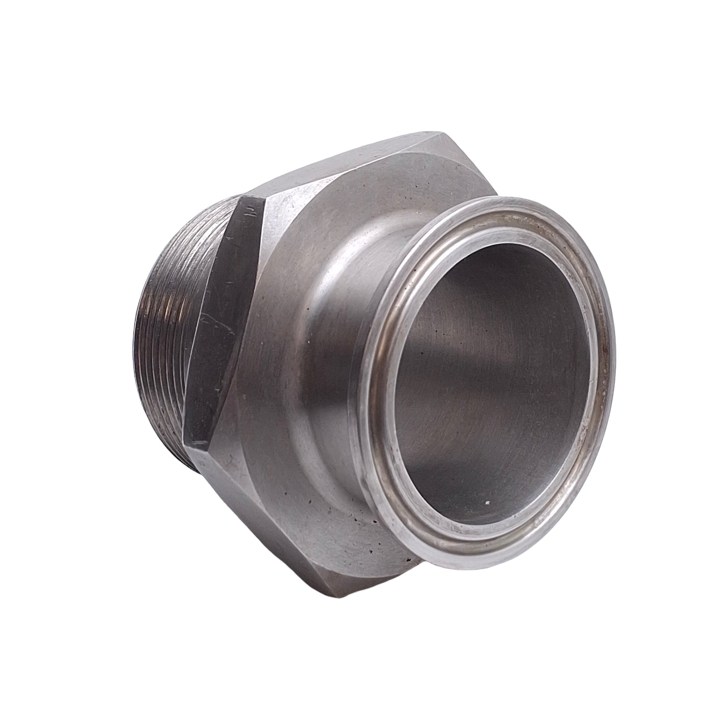 Used Triclamp Sanitary Adapter Large Hex 2in Tri-Clamp To 2in NPT Male 316L Stainless