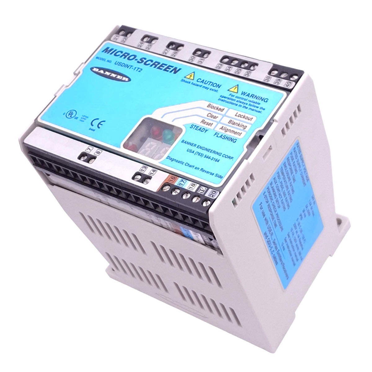 Used Banner USDINT-1T2 Micro-Screen Safety Light Curtain Controller, 2NO, 24VDC