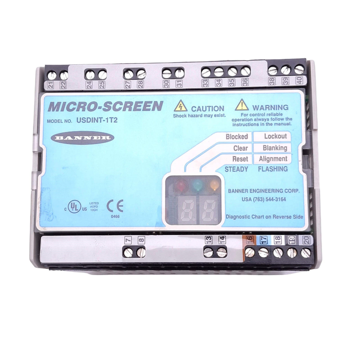 Used Banner USDINT-1T2 Micro-Screen Safety Light Curtain Controller, 2NO, 24VDC