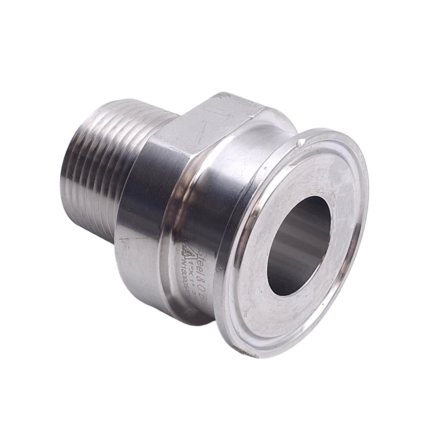 Used Steel & Obrien 21MP-1 Sanitary Clamp Adapter, 1in Tri-Clamp to 1in NPT, 316L SS