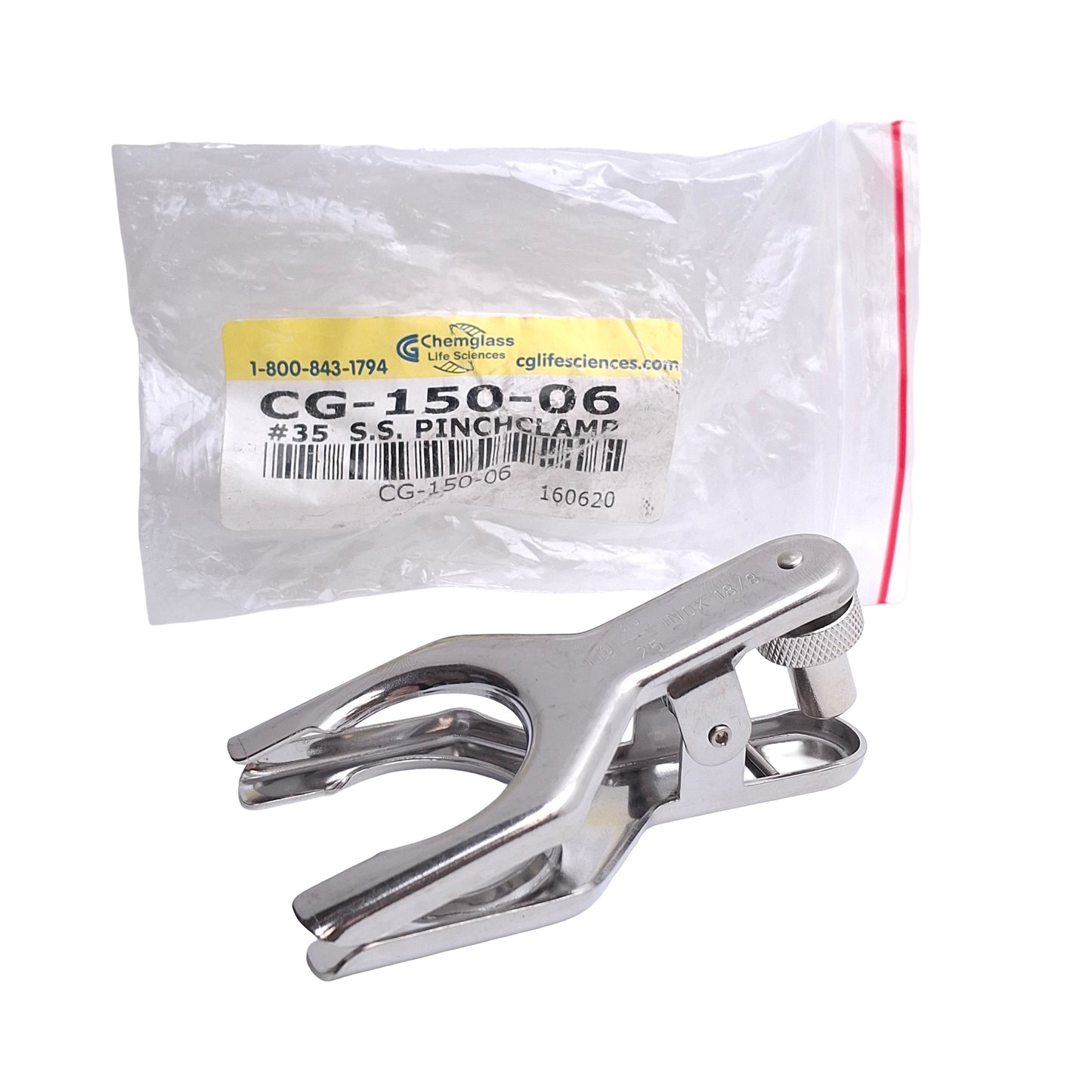 New Chemglass CG-150-06 No35 Laboratory Pinch Clamp, Stainless Steel
