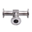 Used Sanitary Tri-Clamp Tee Fitting, SFF4 Finish, 5.25in x 3.5in, 1-1/2in Tri-Clamp