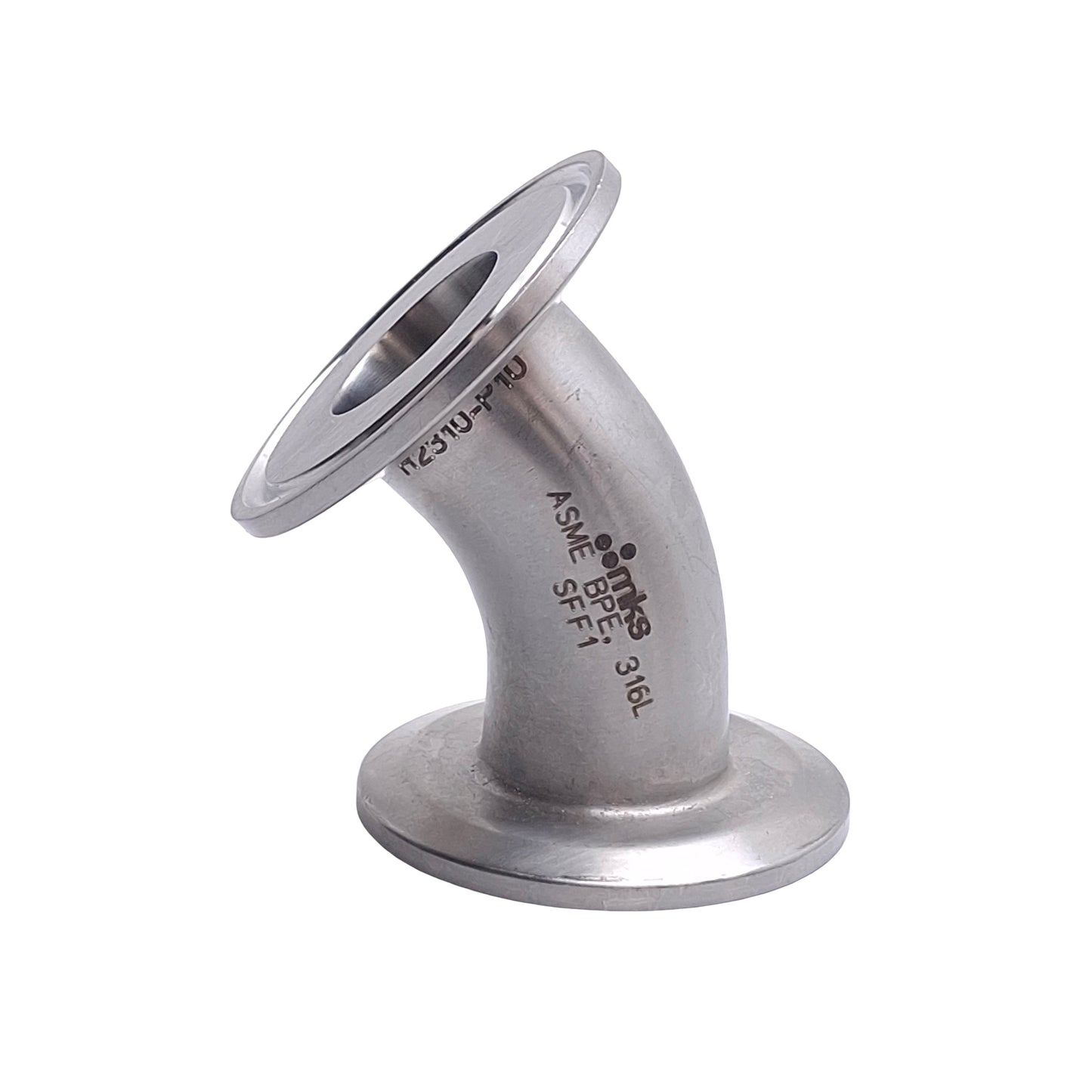 Used MKS R2310-P10 818440 Sanitary Elbow, 45°, ASME BPE SFF1 316L, 1in Tri-Clamp