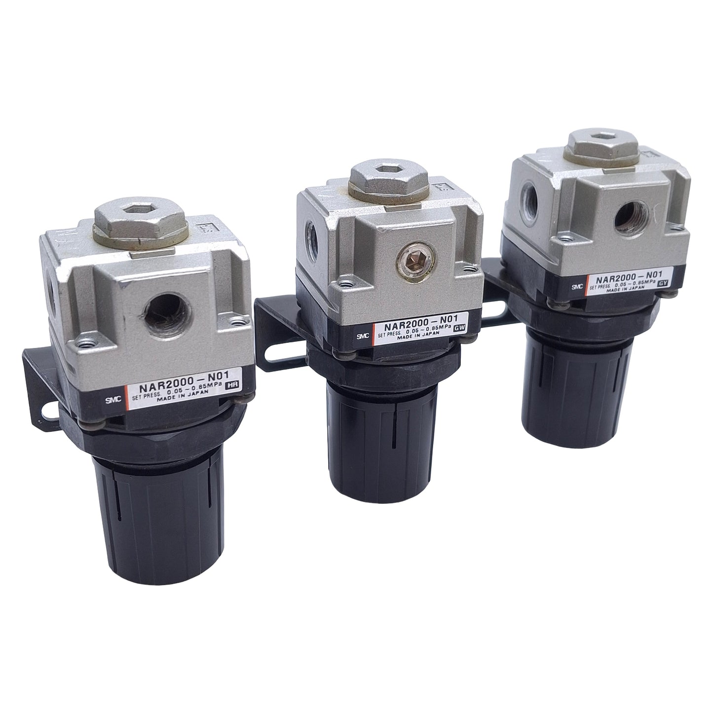 Used Lot of 3 SMC NAR2000-N01 Regulator w/ Mount Bracket 0.05-0.85MPa Range, 1/8" NPT