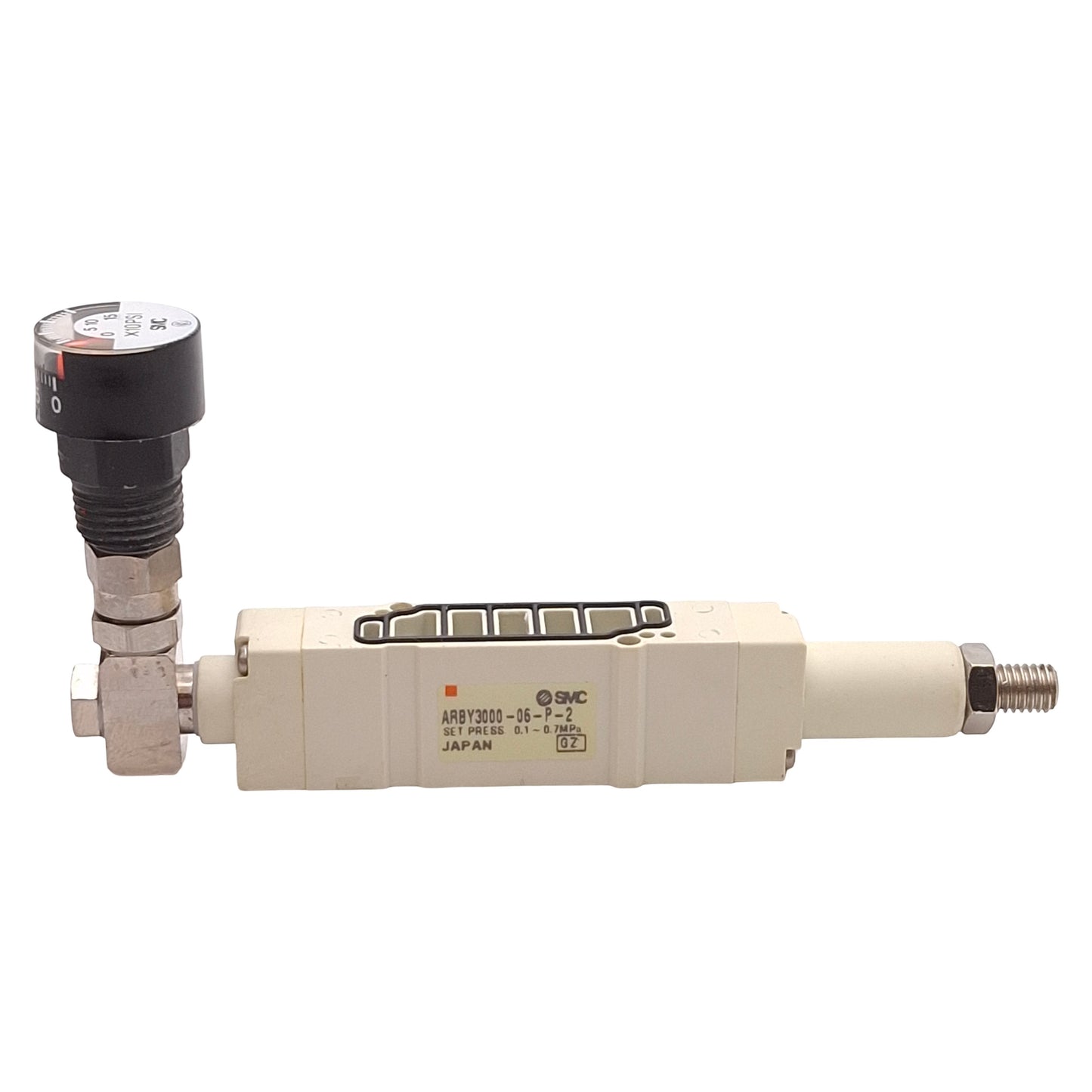 Used SMC ARBY3000-06-P-2 Solenoid Interface Regulator w/ Gauge 0.1-0.7MPa Set, SY3000