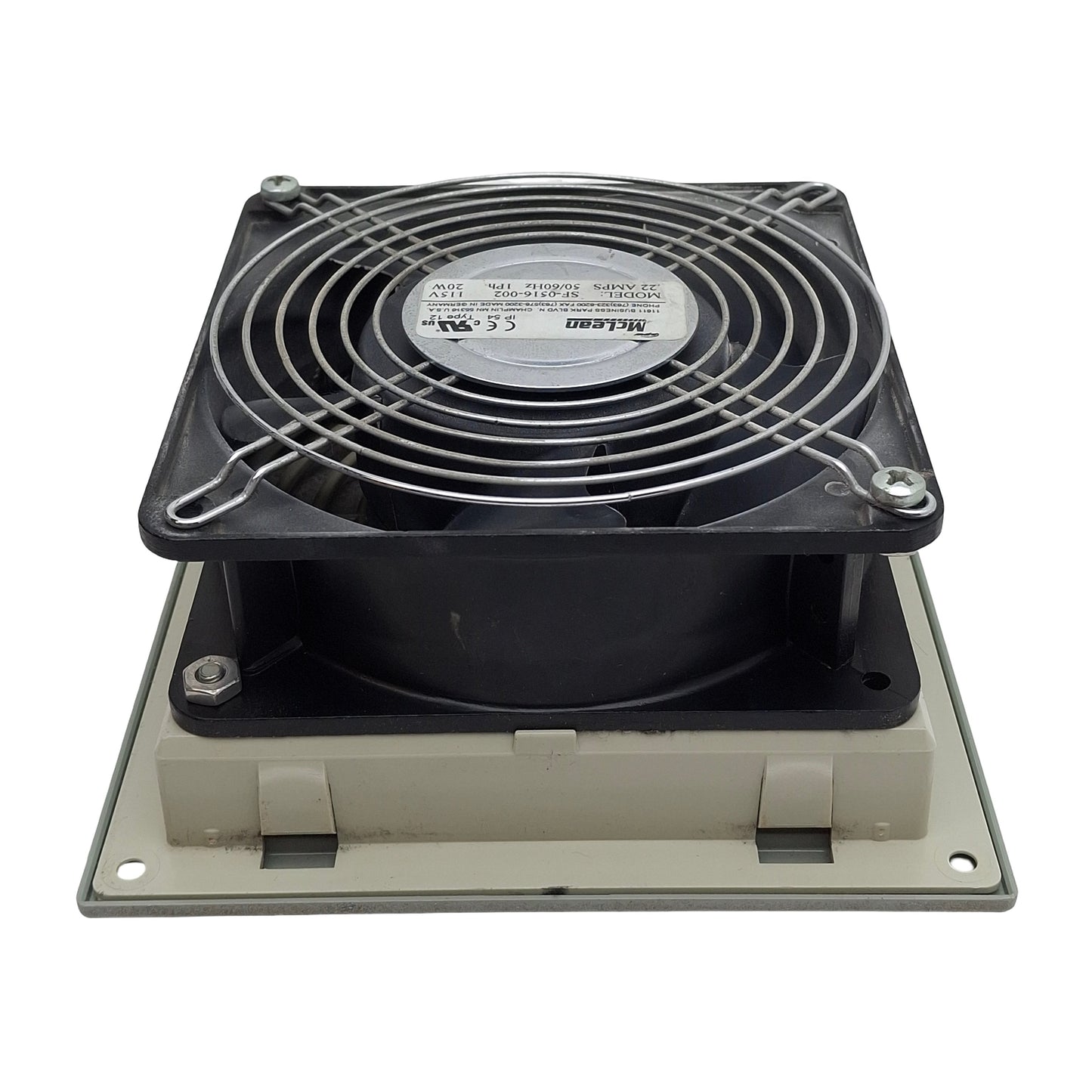 Used McLean SF-0516-002 Enclosure Filter & Fan, 148x148x70mm, 1 Phase, 115V 0.22A 20W