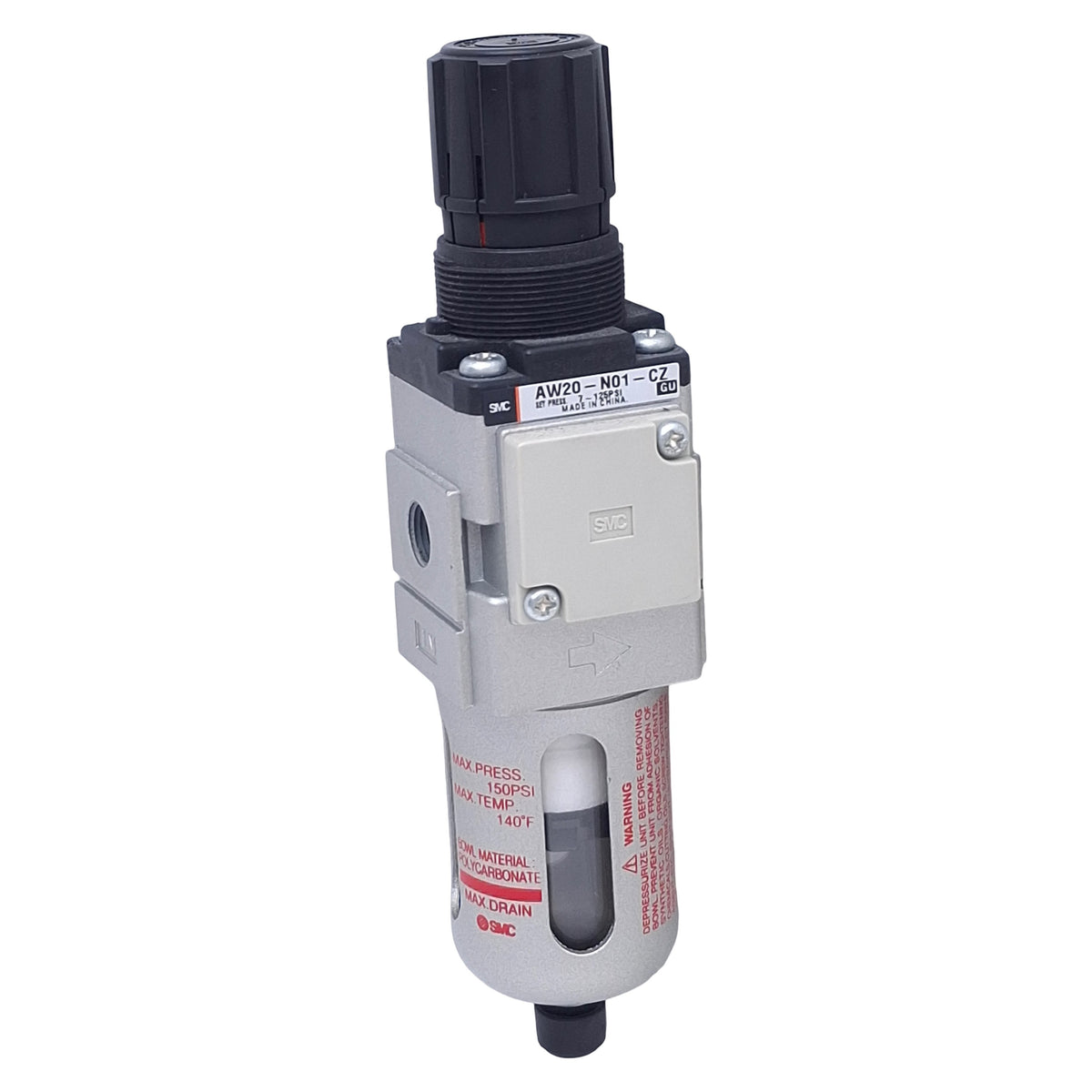 Used SMC AW20-N01-CZ Pneumatic Filter Regulator 5µm, 7-125psi Set, 1/8" NPT Port