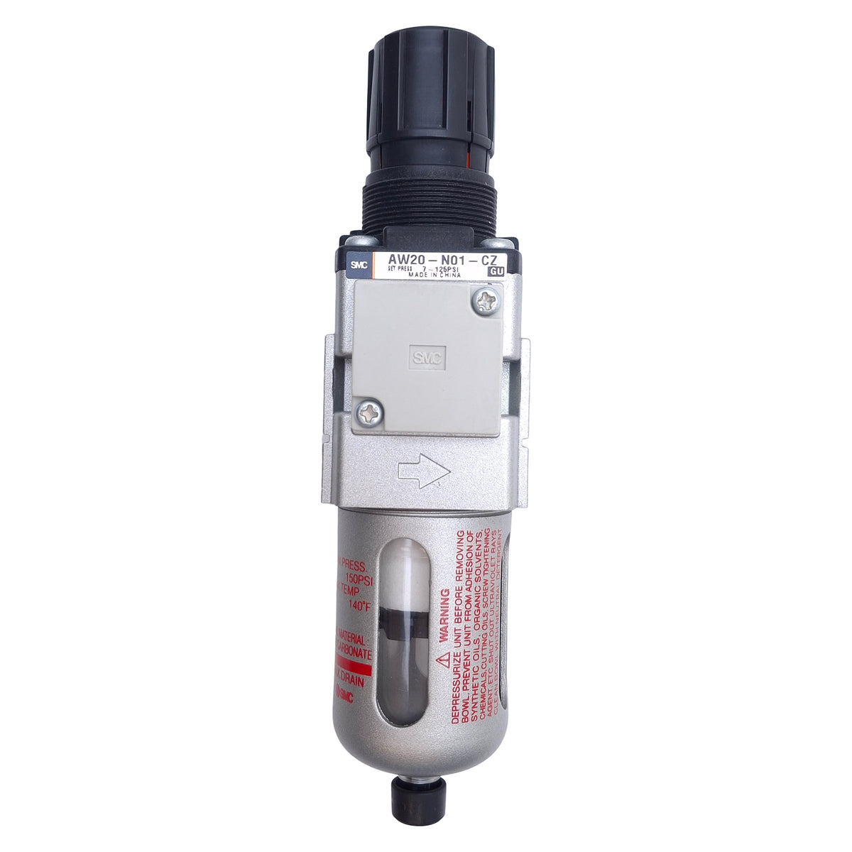 Used SMC AW20-N01-CZ Pneumatic Filter Regulator 5µm, 7-125psi Set, 1/8" NPT Port