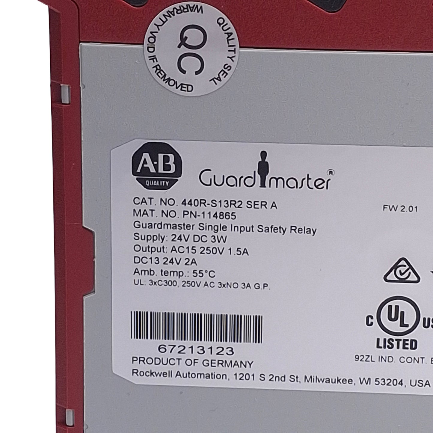 Used Allen-Bradley 440R-S13R2 Guardmaster CI Safety Relay 250VAC 1.5A, 24VDC, 3NO-1NC