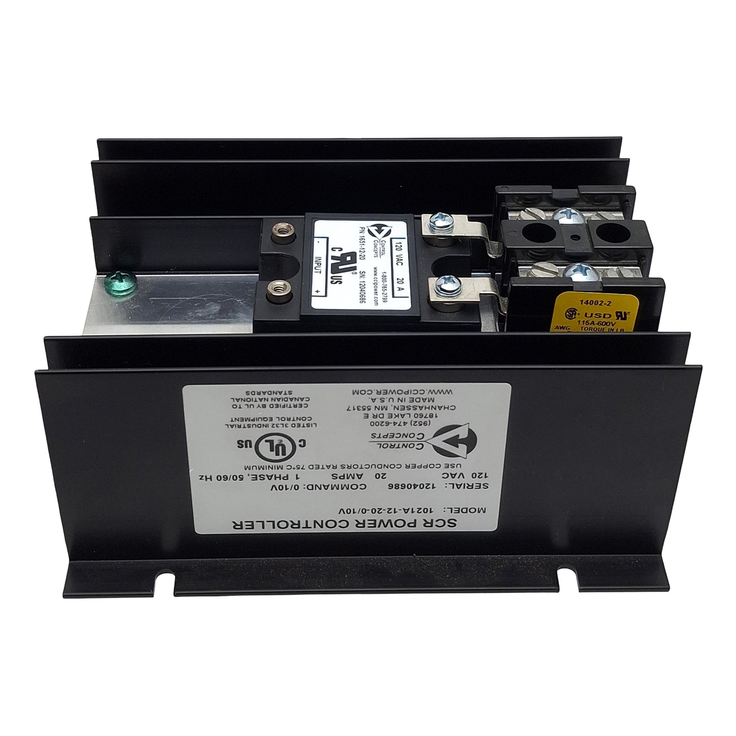 Used Control Concepts 1021A-12-20-0/10V SCR Power Controller 120VAC 20A *Not Complete