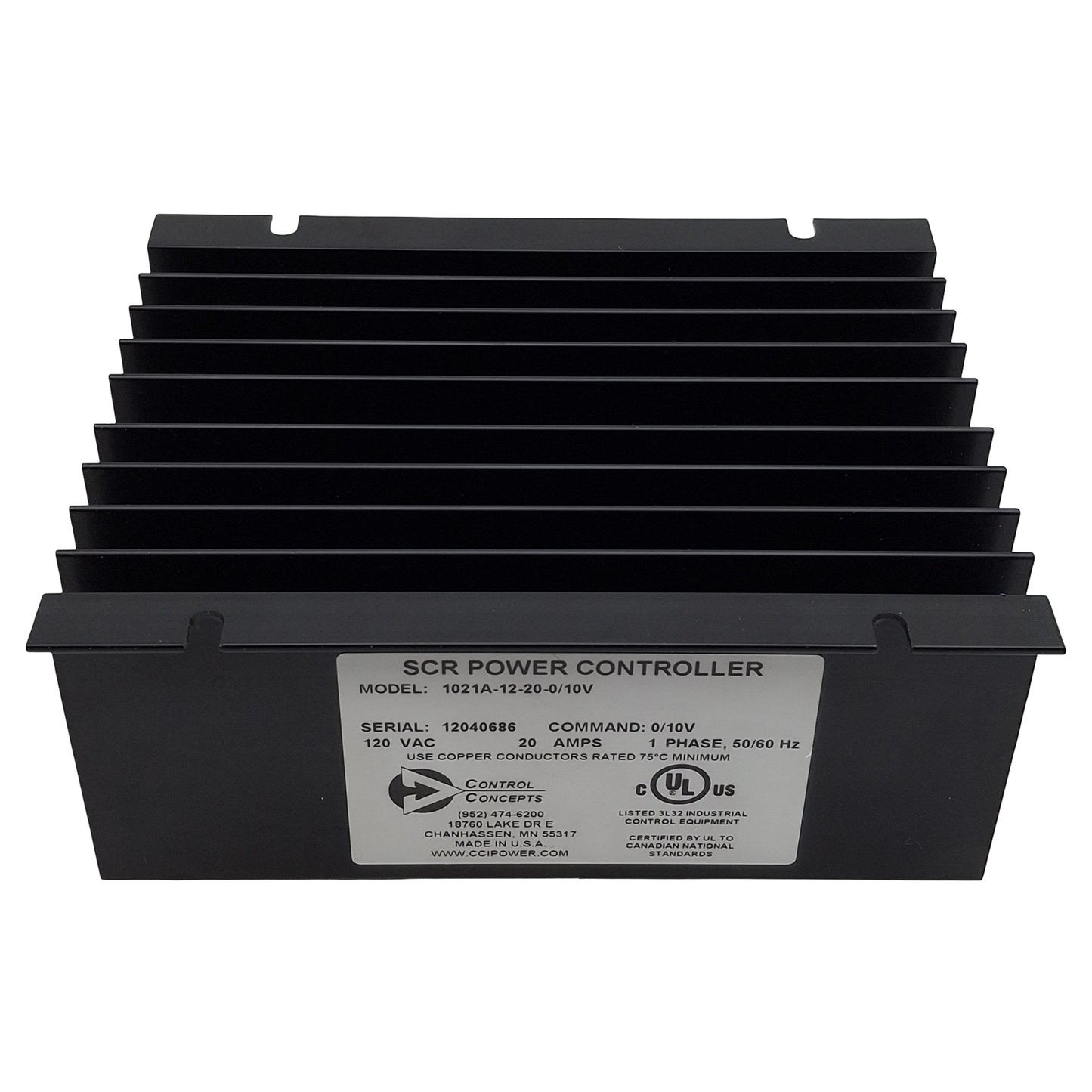 Used Control Concepts 1021A-12-20-0/10V SCR Power Controller 120VAC 20A *Not Complete