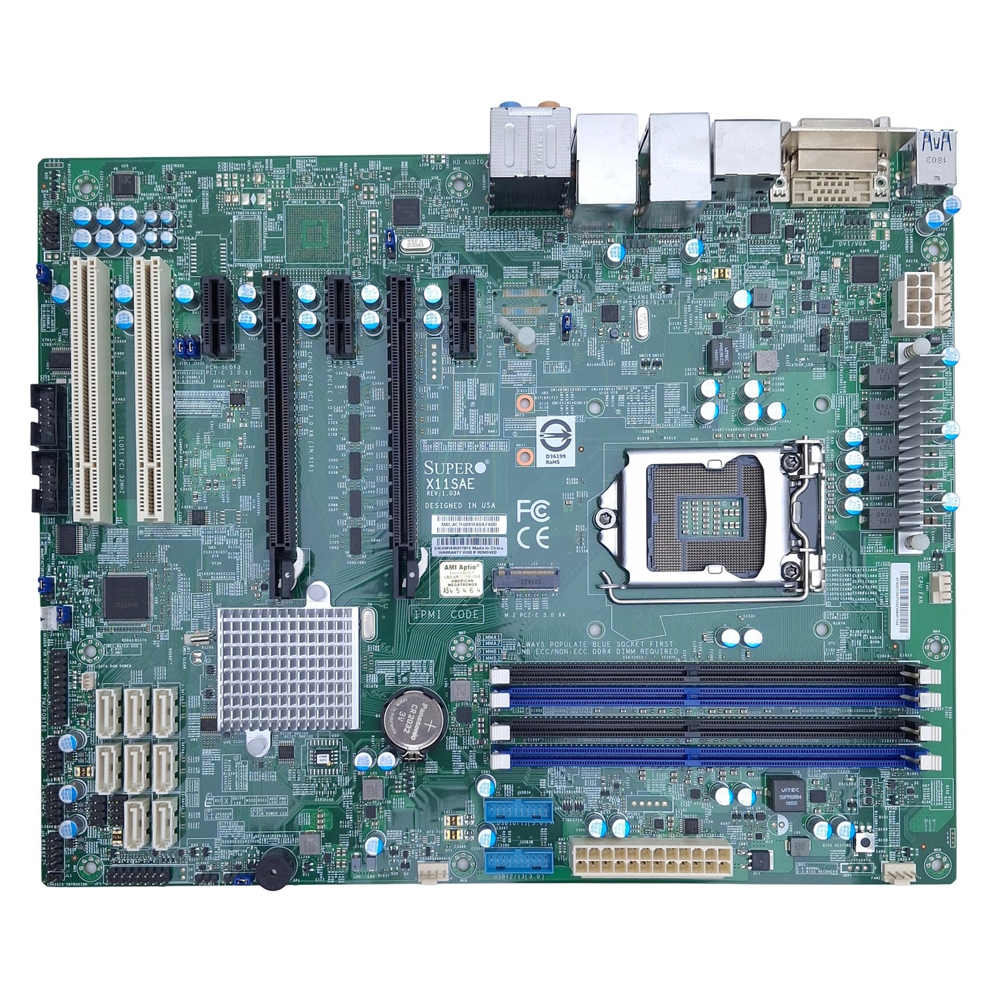 Used Supermicro X11SAE Motherboard 4x DIMM, 2x PCIe 3.0x16 Slot, PCI, M.2 Socket