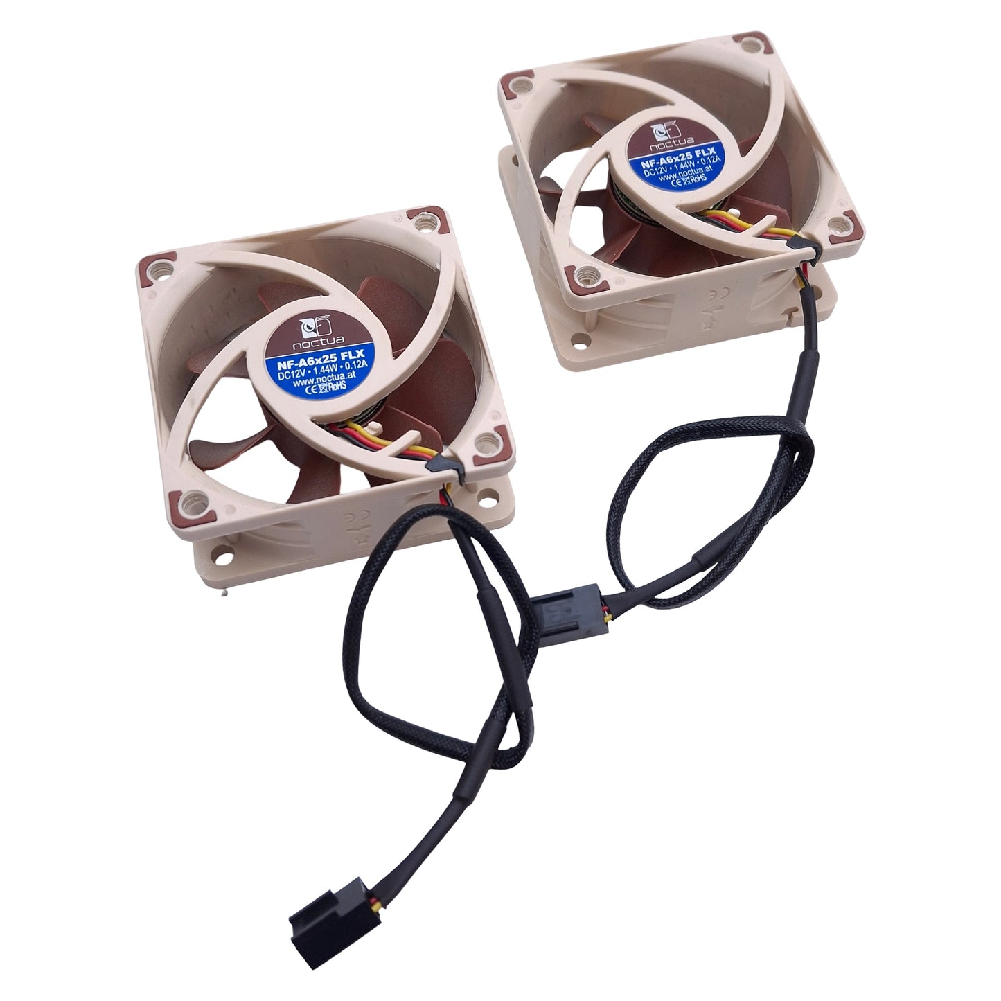 Used Lot of 2 Noctua NF-A6X25 FLX Cooling Fan 29.2m³/h, 12VDC, 3000rpm, 60x60x25mm