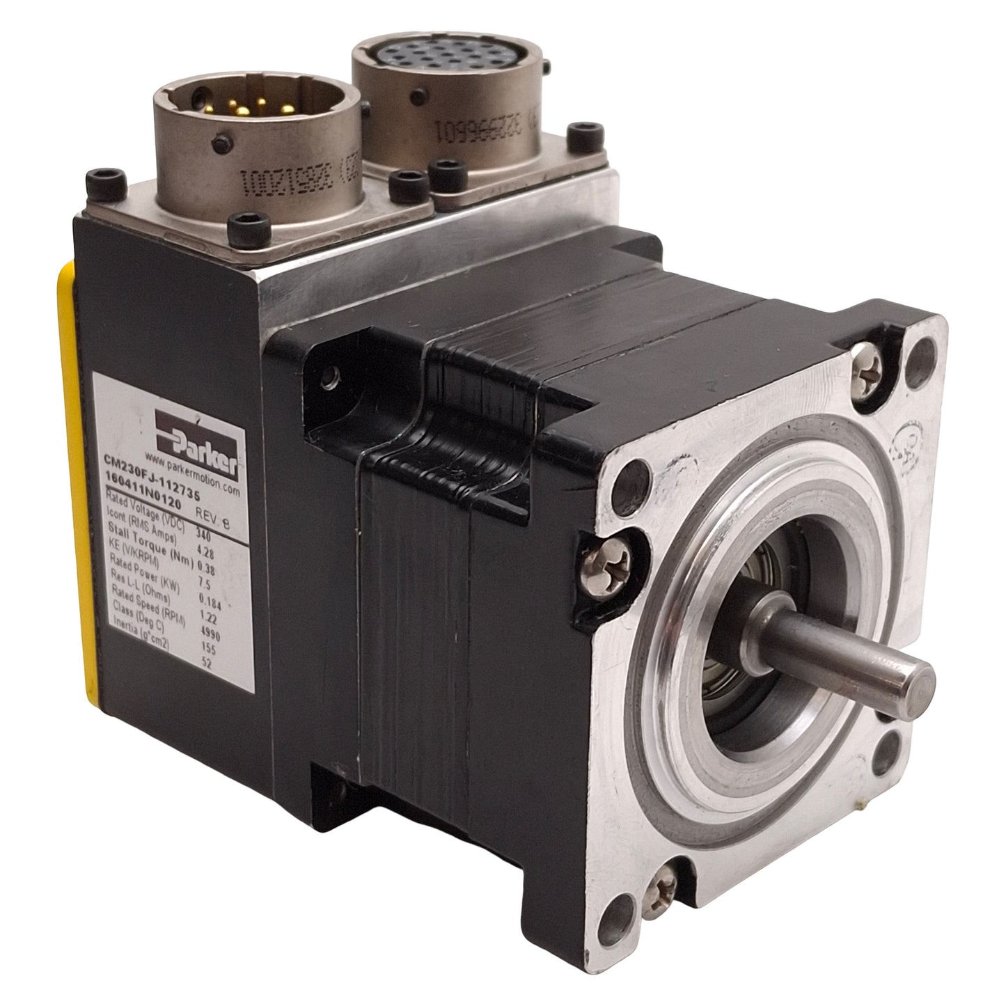 Used Parker CM230FJ-112735 Servo Motor, 0.184kW, 0.38Nm, 4990rpm, 340VDC Bus, NEMA 23