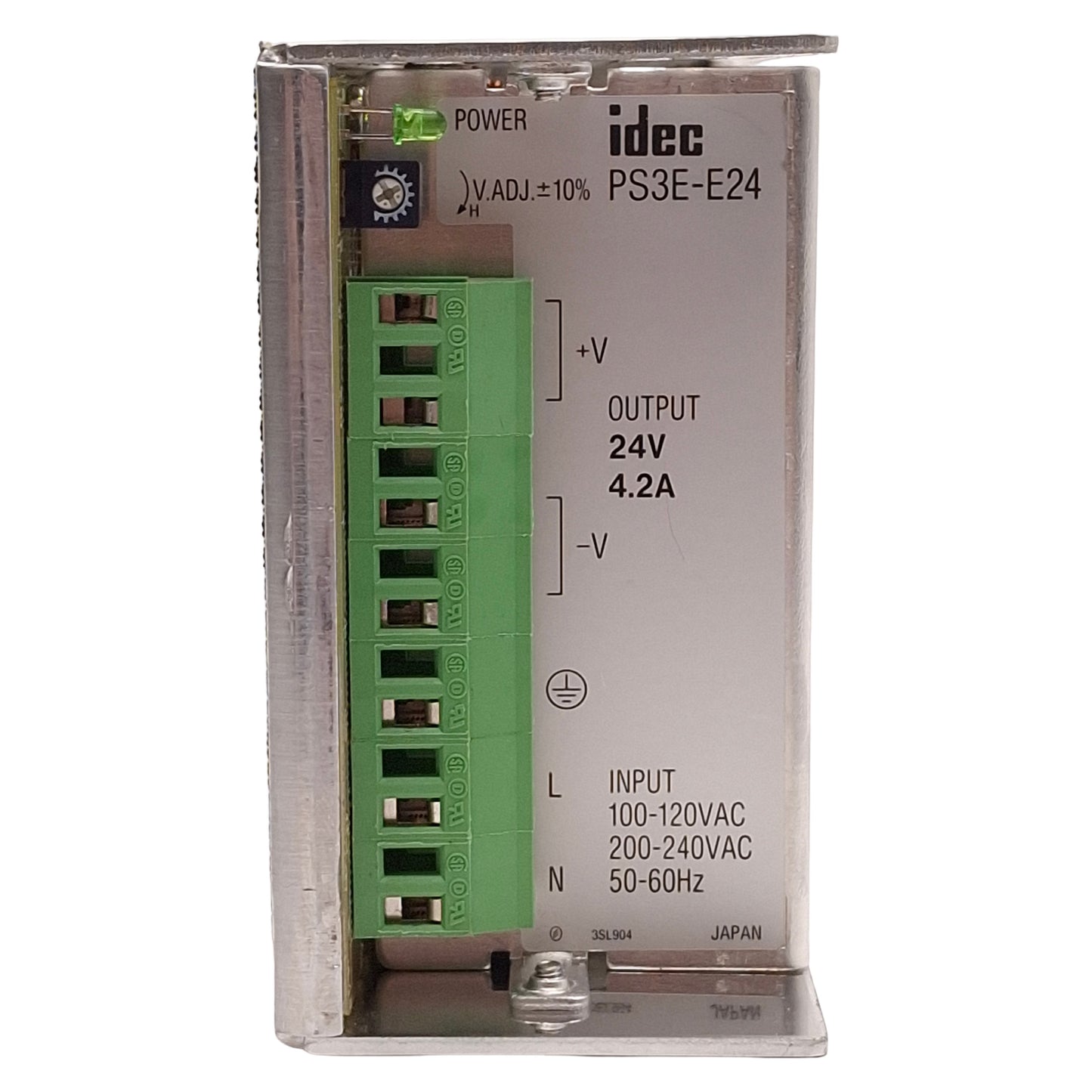 Used Idec PS3E-E24 Power Supply, 100W, 100-120/200-240VAC 2.5/1.5A IN, 24VDC 4.2A OUT