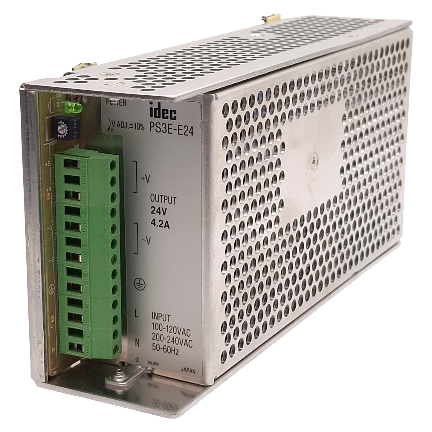 Used Idec PS3E-E24 Power Supply, 100W, 100-120/200-240VAC 2.5/1.5A IN, 24VDC 4.2A OUT