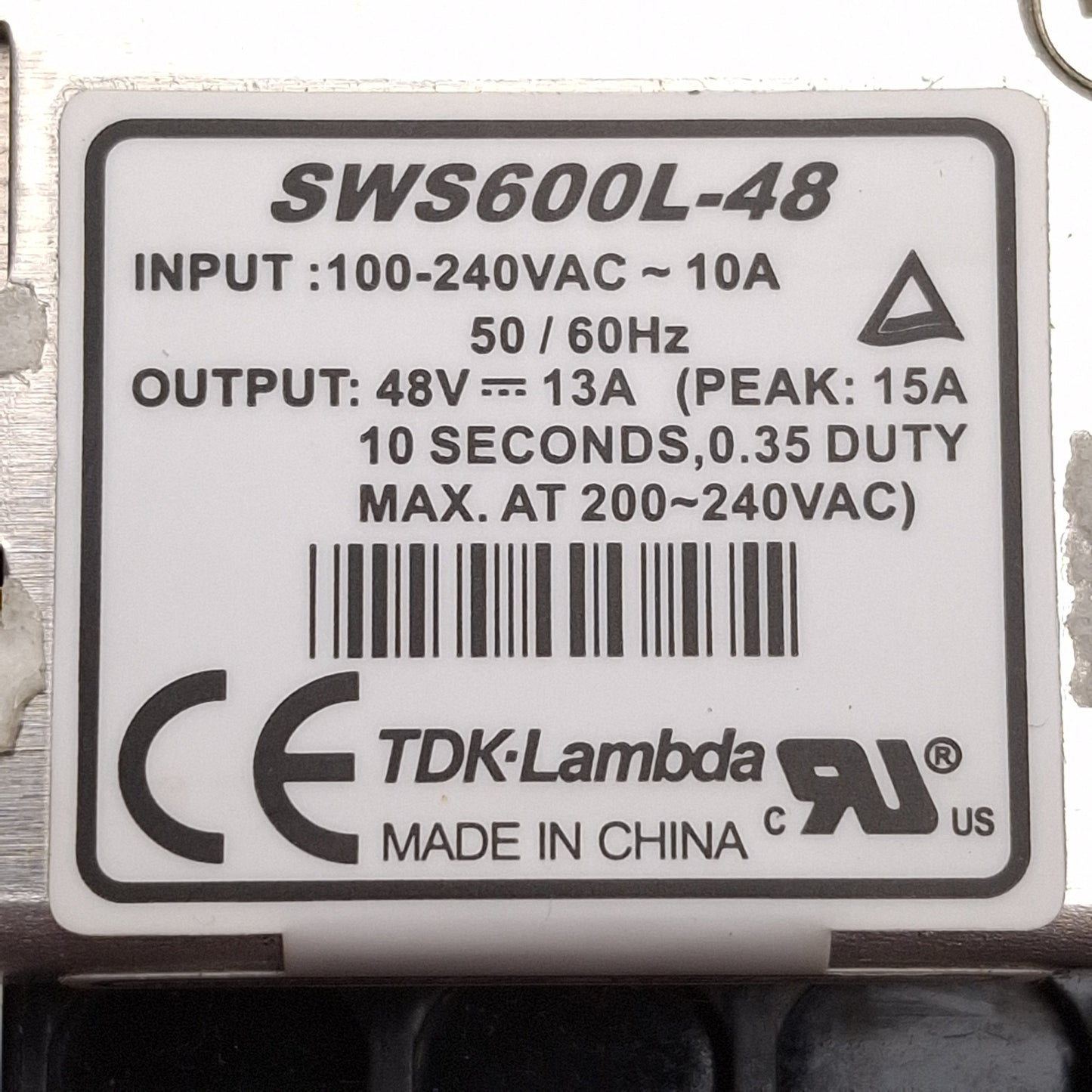 Used TDK-Lambda SWS600L-48 Power Supply, 600W, 100-240VAC 10A Input, 48VDC 13A Output