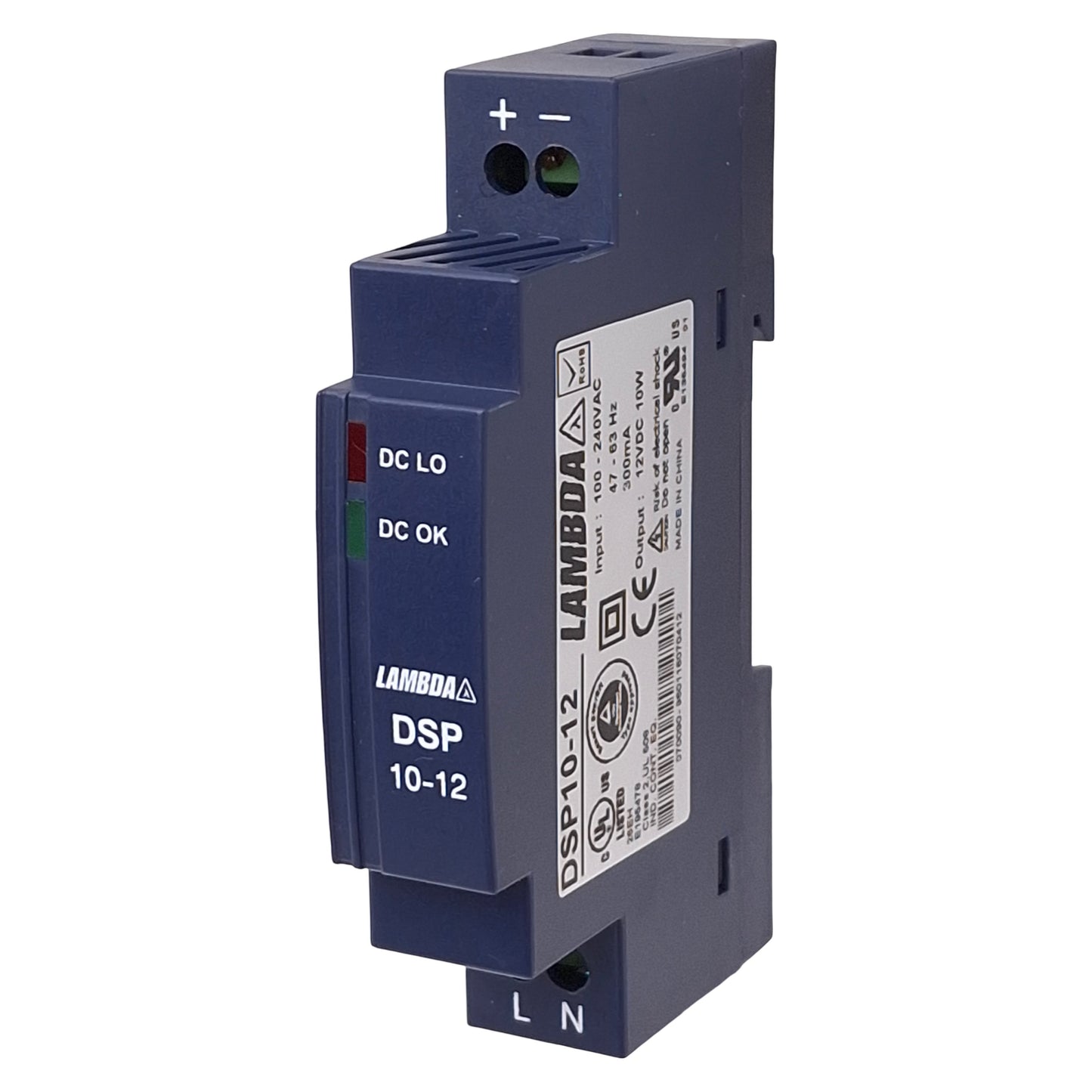 Used TDK-Lambda DSP10-12 PLC Power Supply, 10W, 100-240VAC IN, 12VDC OUT, DIN Rail