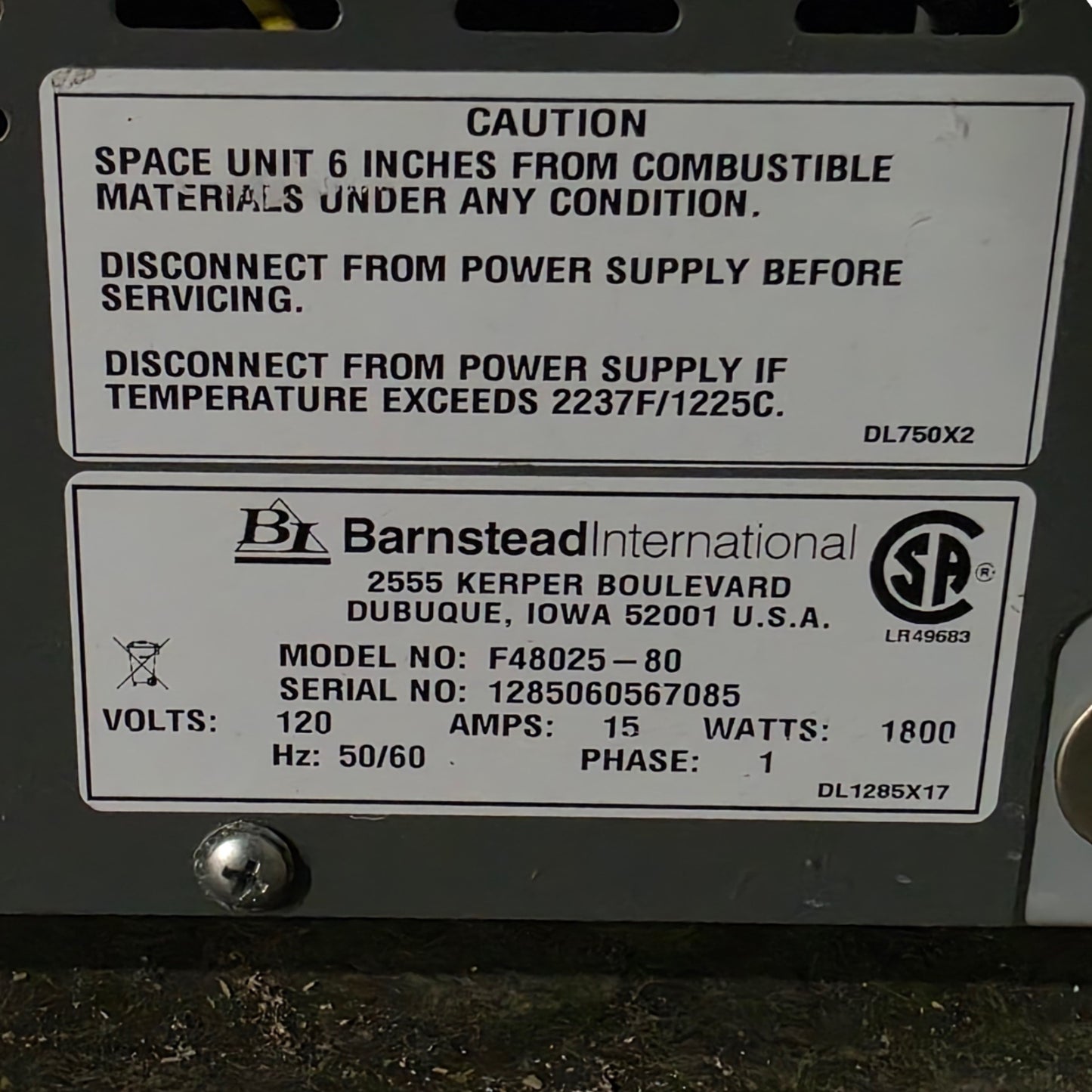 Used Barnstead Thermolyne 48000 Heat Treat Furnace 0.2CuFt 212°F To 2000°F 120V 14.5A
