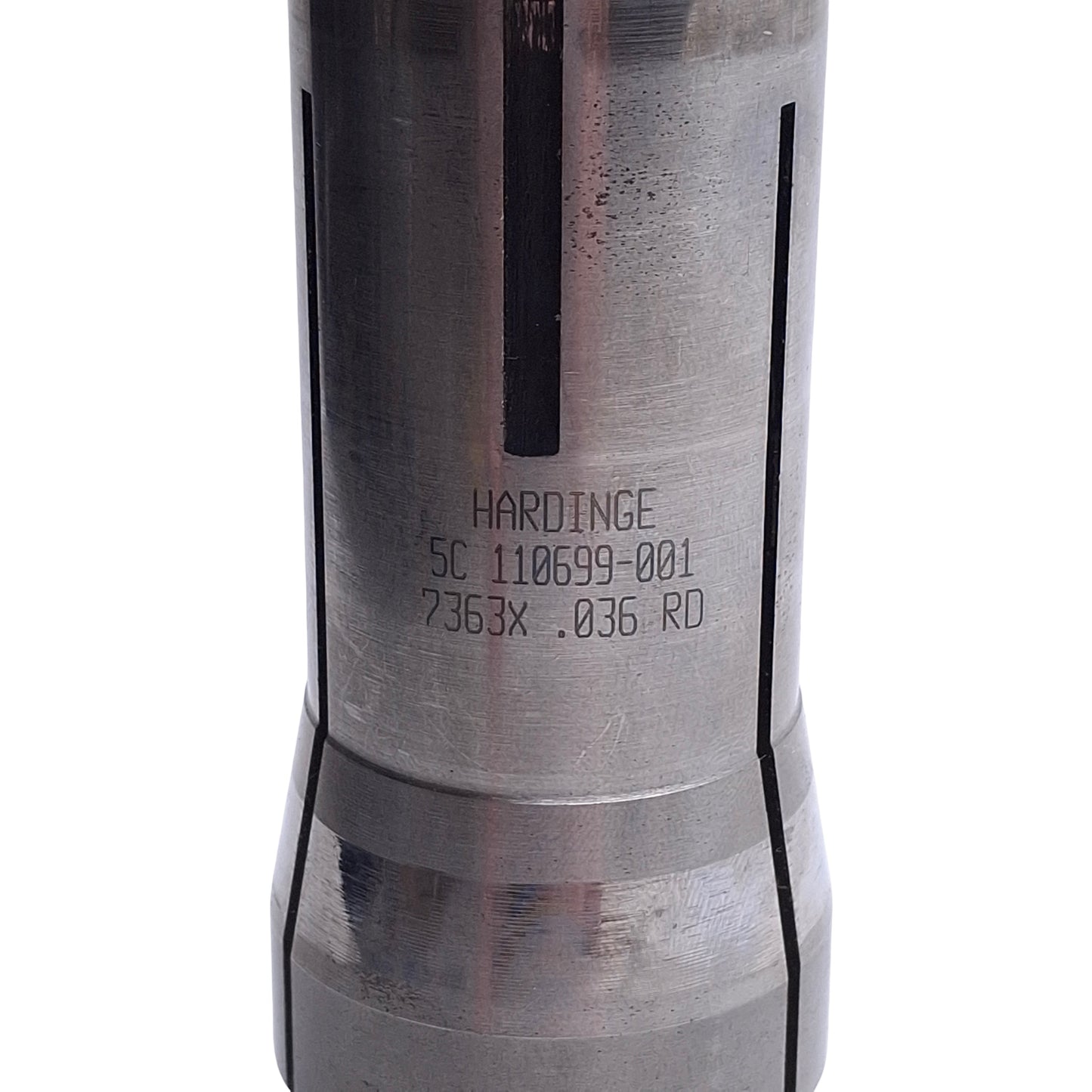 Used Hardinge 110699-001 7363X Flat Nose Collet, 0.036in Round, 5C Mount, 4.47in OAL