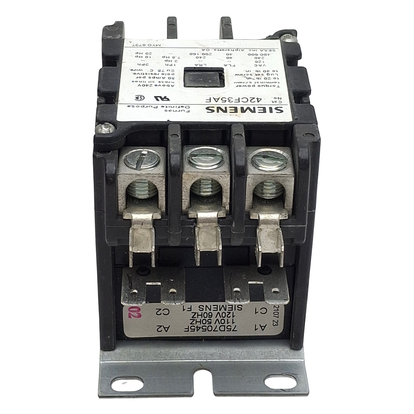 Used Siemens 42CF35AF DIN Rail Contactor, 3-Pole, 40A 600VAC, 110/120VAC Coil