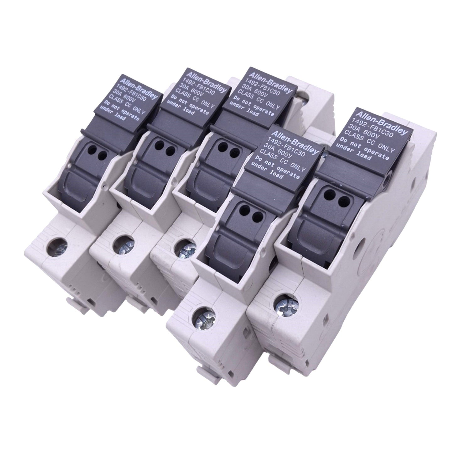 Used Lot of 5 Allen Bradley 1492-FB1C30 Fuse Holders, 1-Pole Class CC, 30A 600V Max