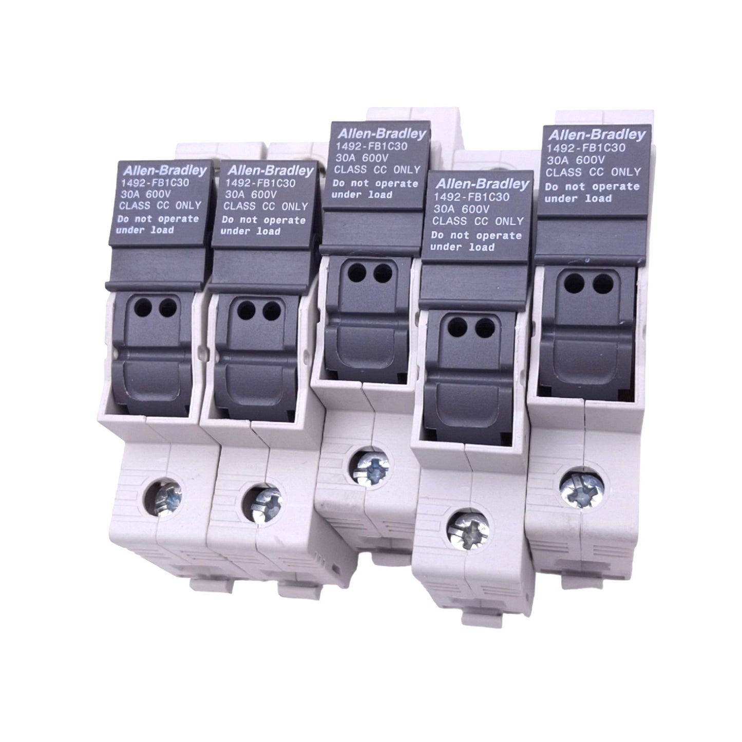 Used Lot of 5 Allen Bradley 1492-FB1C30 Fuse Holders, 1-Pole Class CC, 30A 600V Max