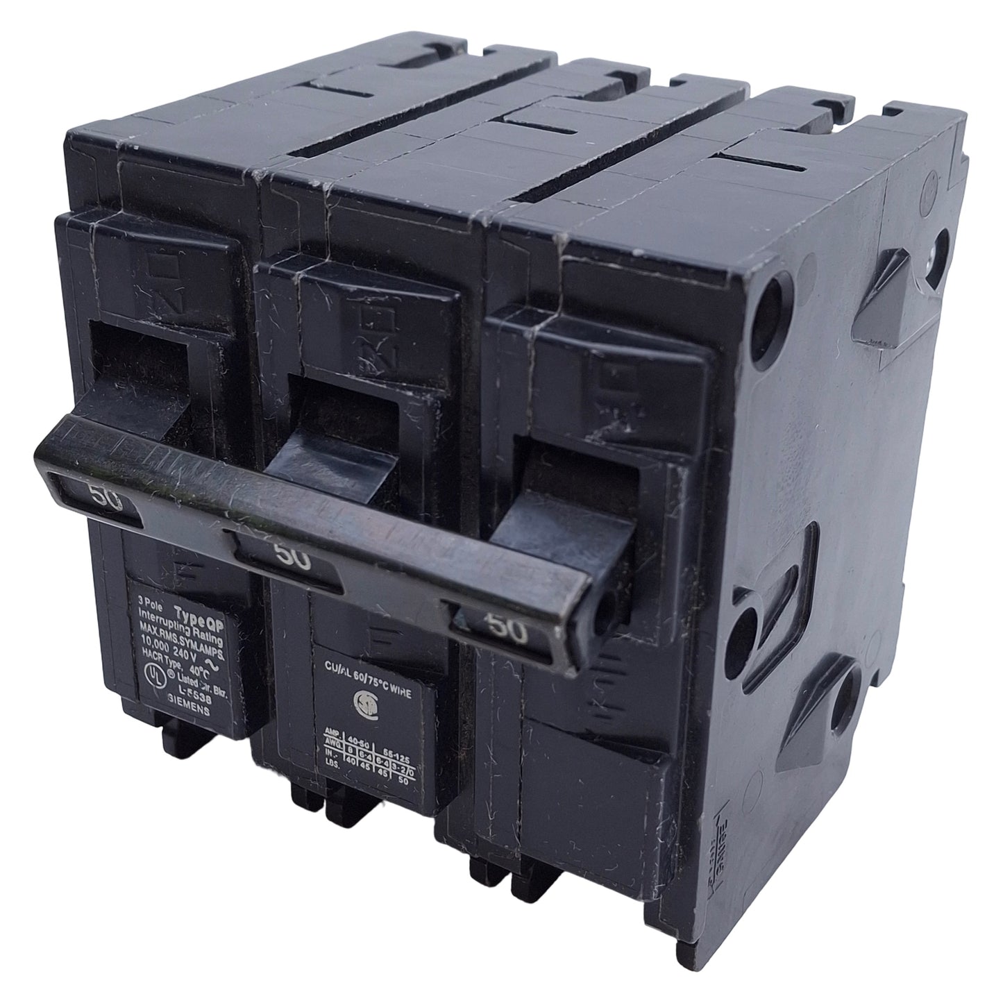 Used Siemens Q350 Circuit Breaker 3-Pole, 50A, 240VAC Max, Plug-In Connection