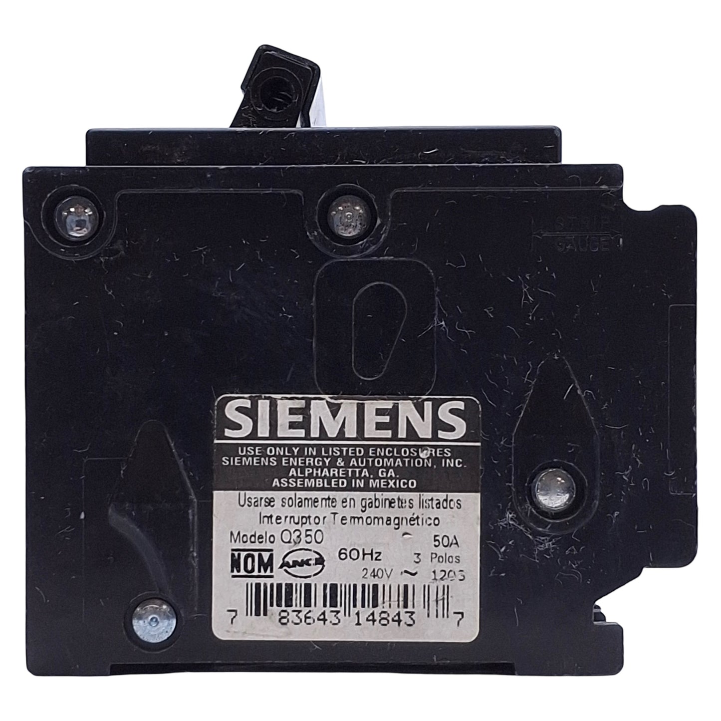 Used Siemens Q350 Circuit Breaker 3-Pole, 50A, 240VAC Max, Plug-In Connection
