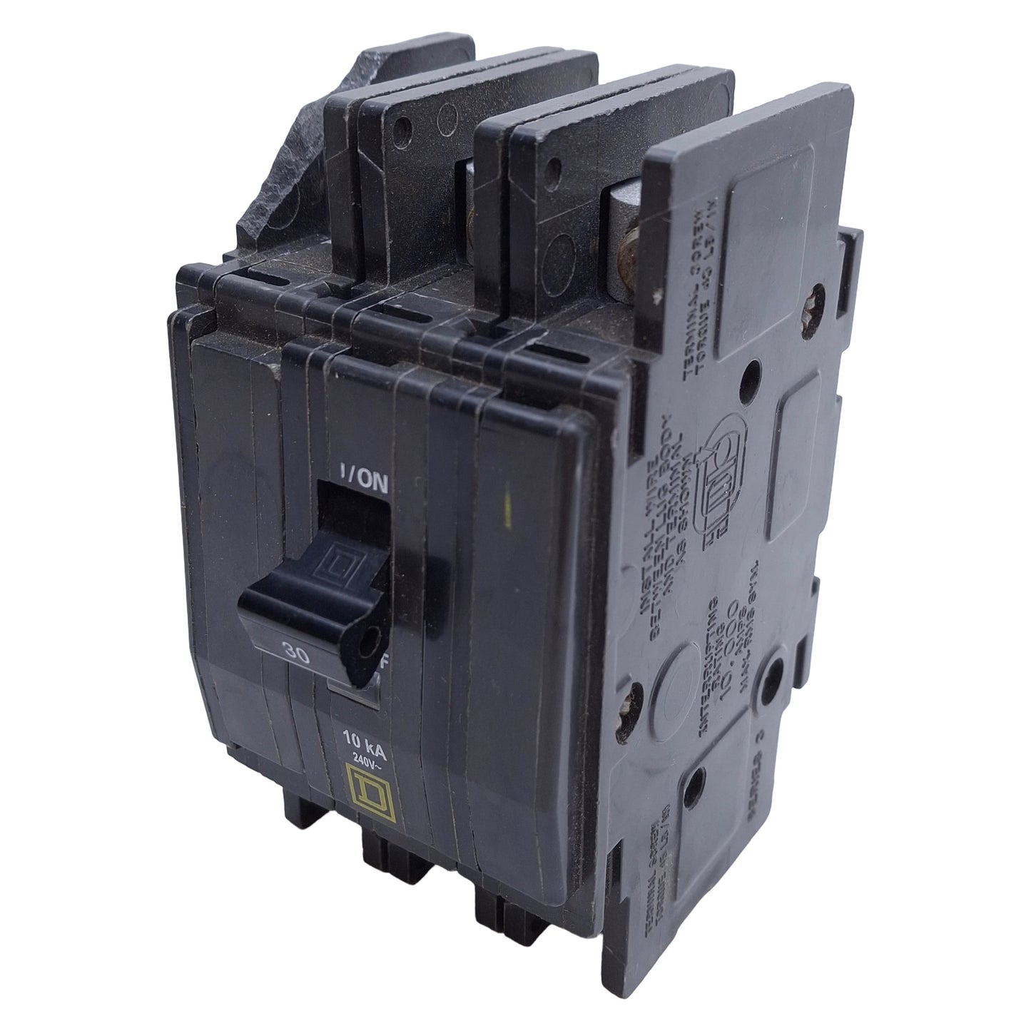 Used Schneider Electric QOU310 Miniature Circuit Breaker, 3 Pole, 240VAC 10A*Chipped*