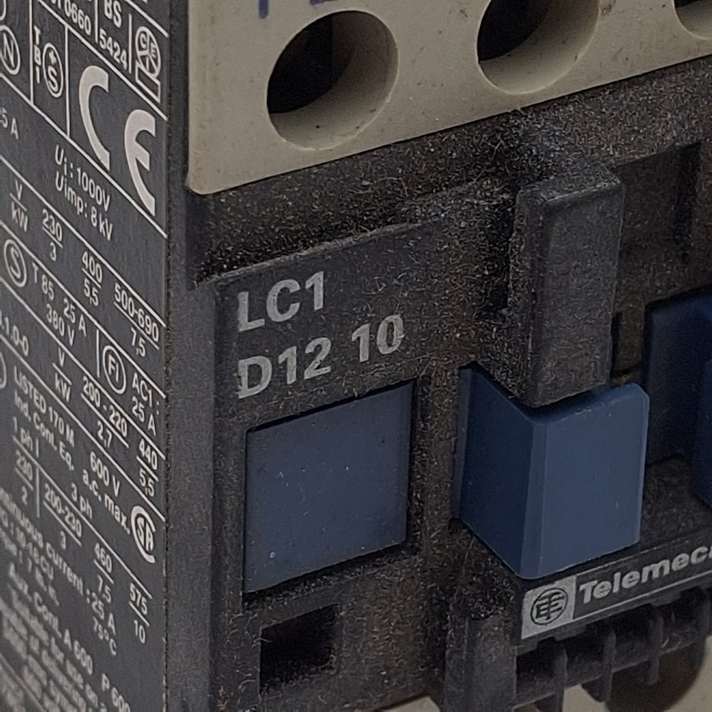 Used Telemecanique LC1D1210F7 Contactor, 3-Pole 1NO, 25A 600VAC, 110VAC Coil