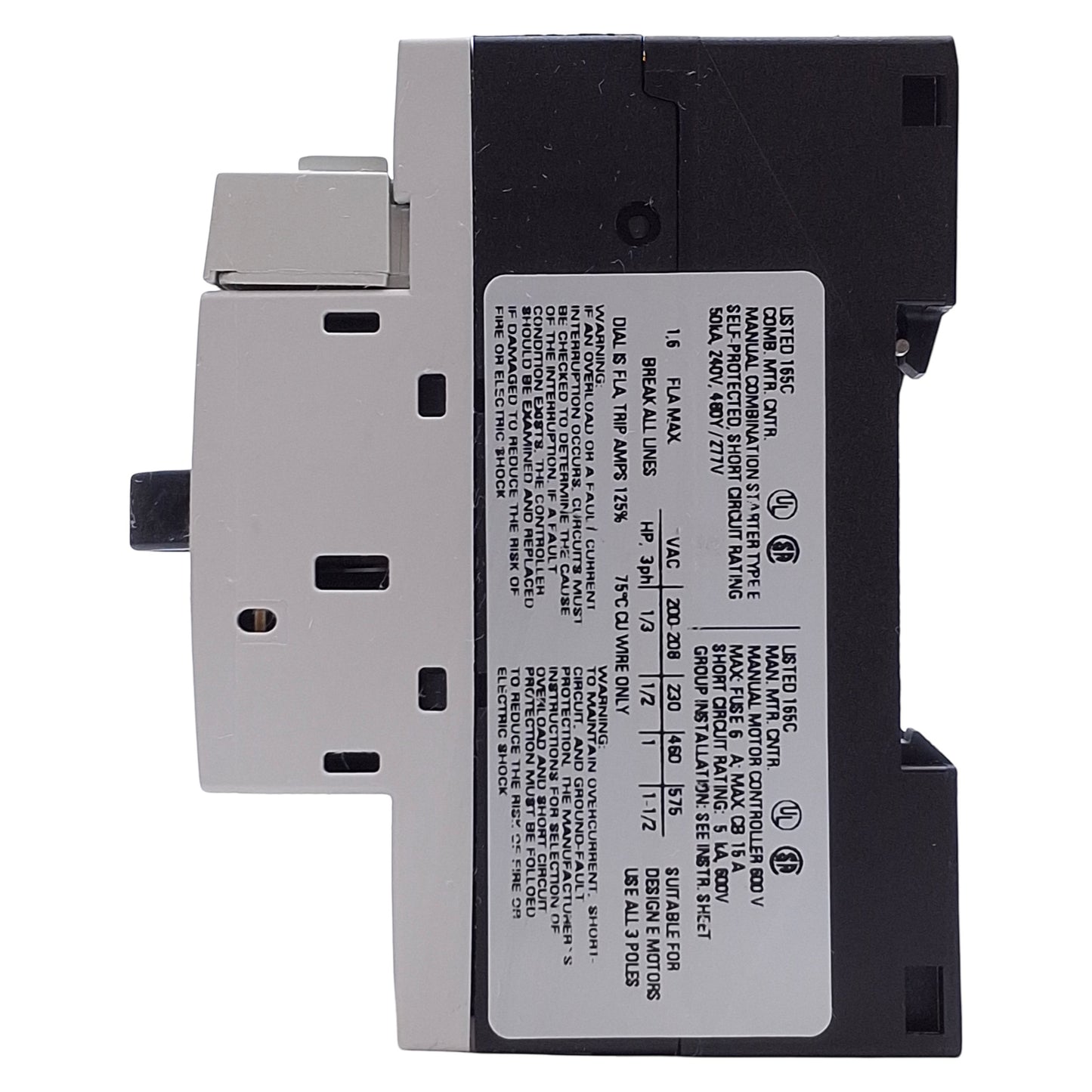 Used Siemens 3RV1011-1AA10 Motor Protection Circuit Breaker 3-Pole 1.1-1.6A, DIN Rail