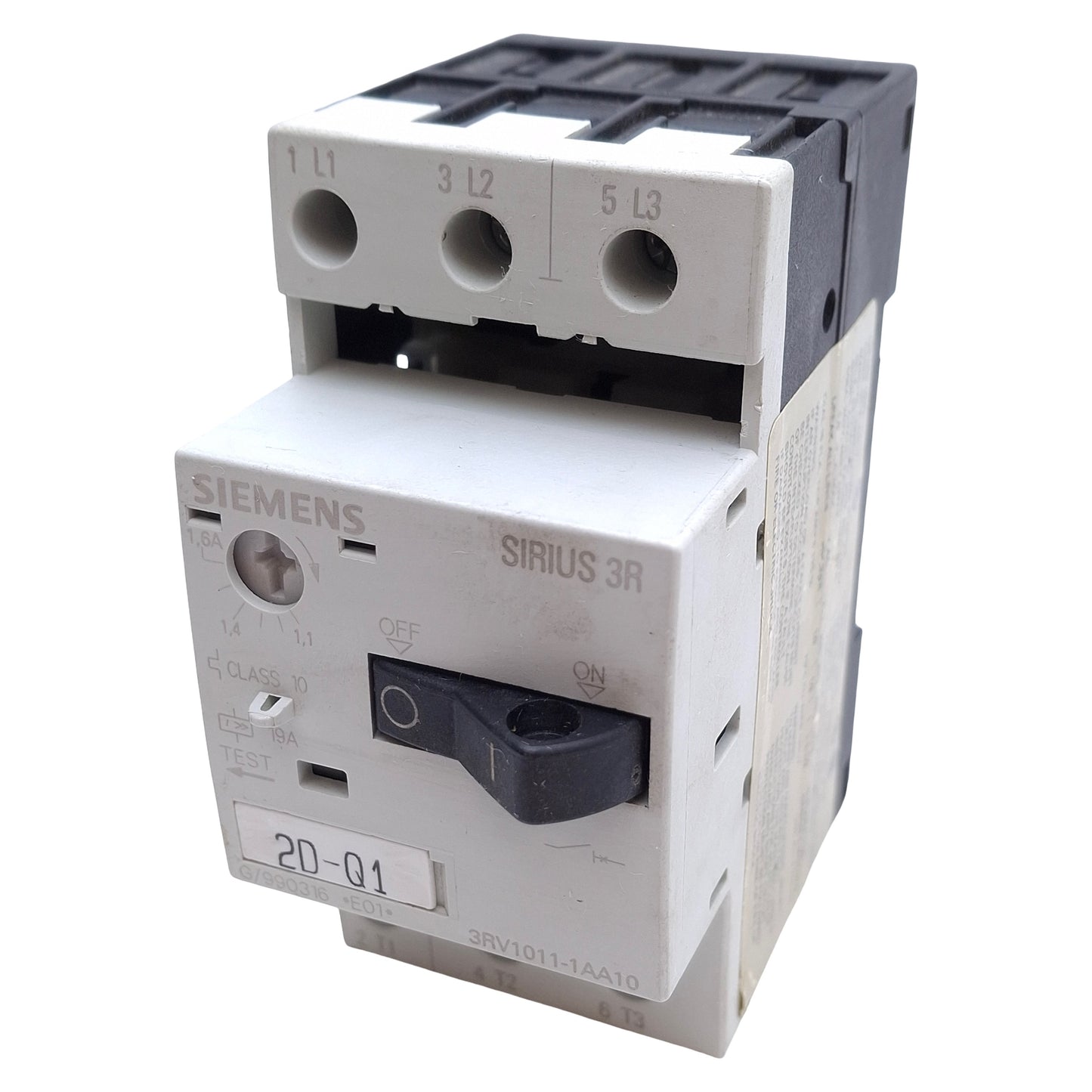 Used Siemens 3RV1011-1AA10 Motor Protection Circuit Breaker 3-Pole 1.1-1.6A, DIN Rail