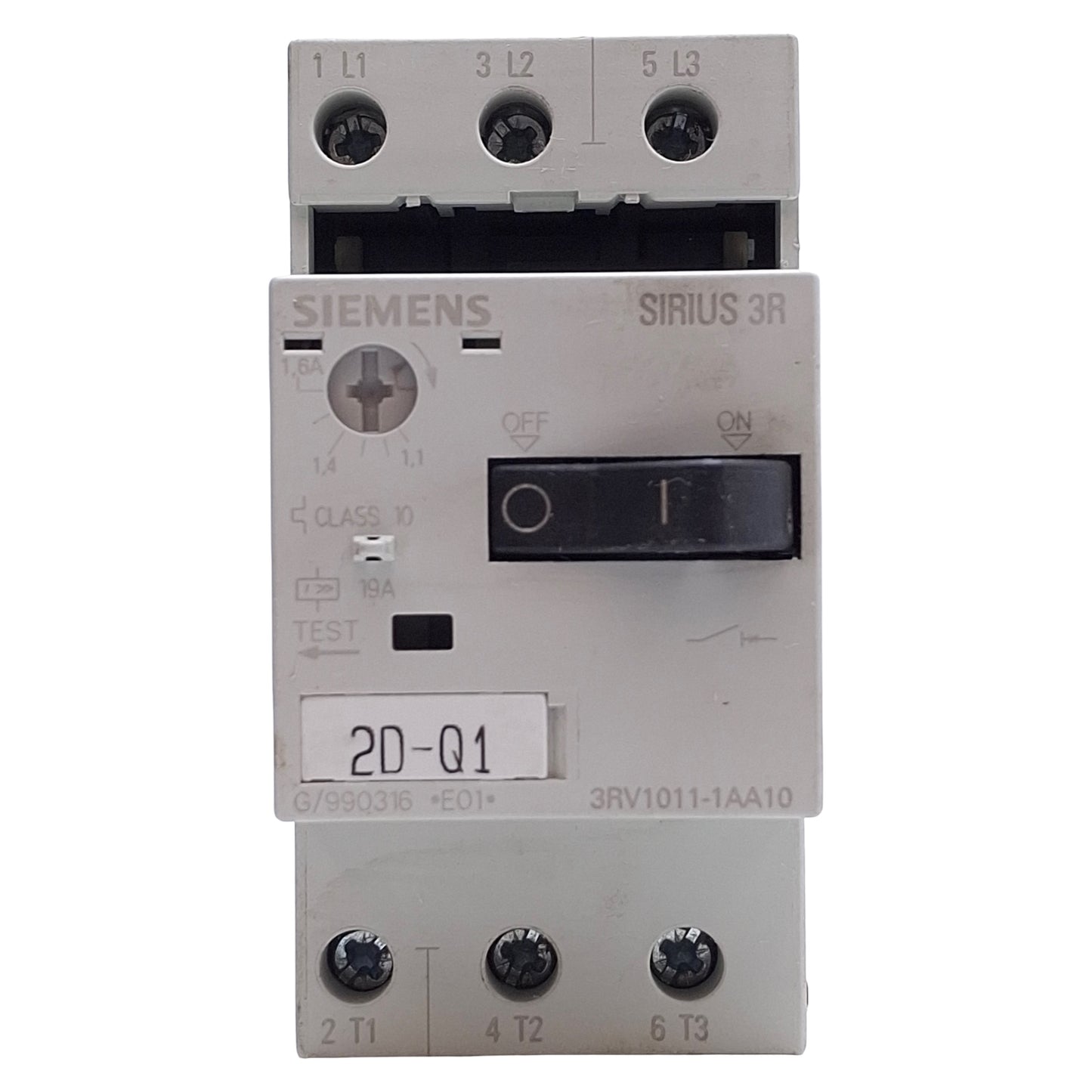 Used Siemens 3RV1011-1AA10 Motor Protection Circuit Breaker 3-Pole 1.1-1.6A, DIN Rail