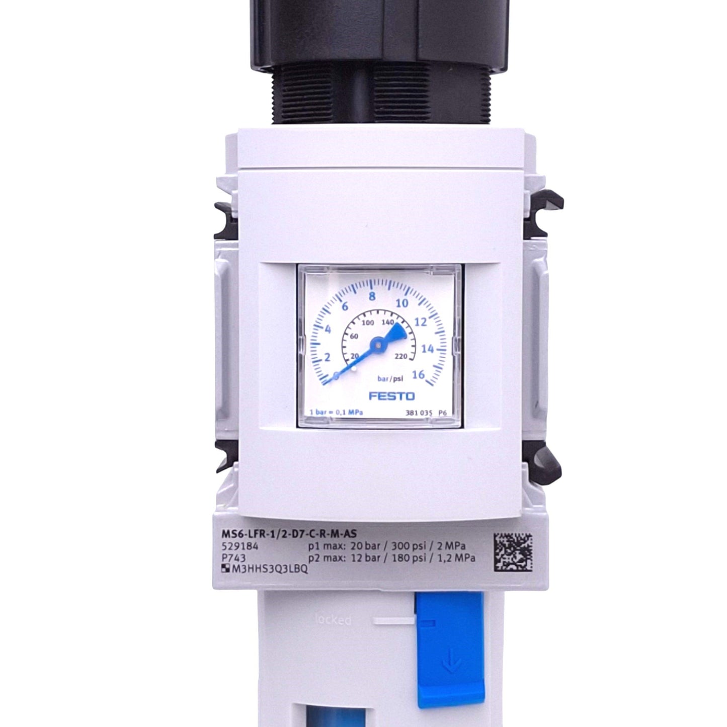 New – Open box Festo MS6-LFR-1/2-D7-C-R-M-AS Filter Regulator, 20bar Max, 12bar Set, 5μm Filter
