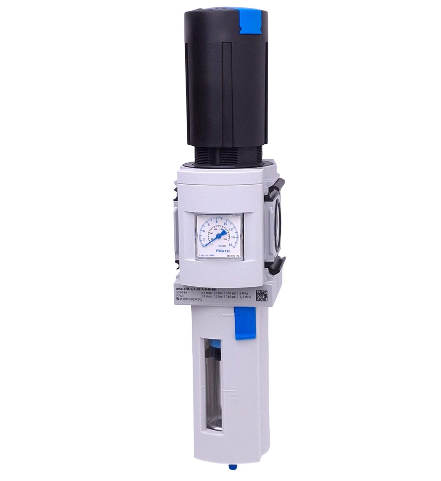 New – Open box Festo MS6-LFR-1/2-D7-C-R-M-AS Filter Regulator, 20bar Max, 12bar Set, 5μm Filter