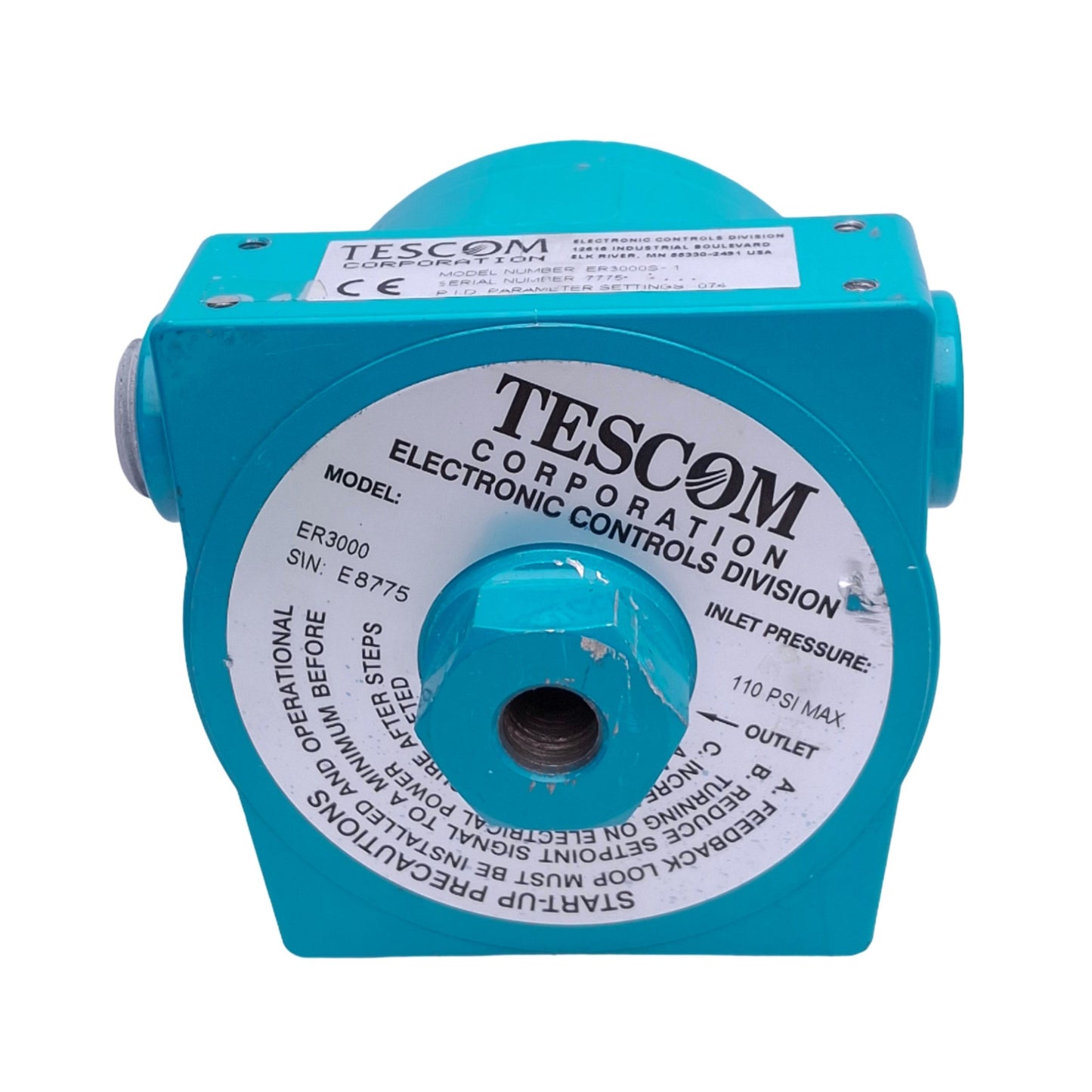 Used Tescom ER3000S-1 Electropneumatic Controller, 110psi Max, 0-100psi Out, 24VDC