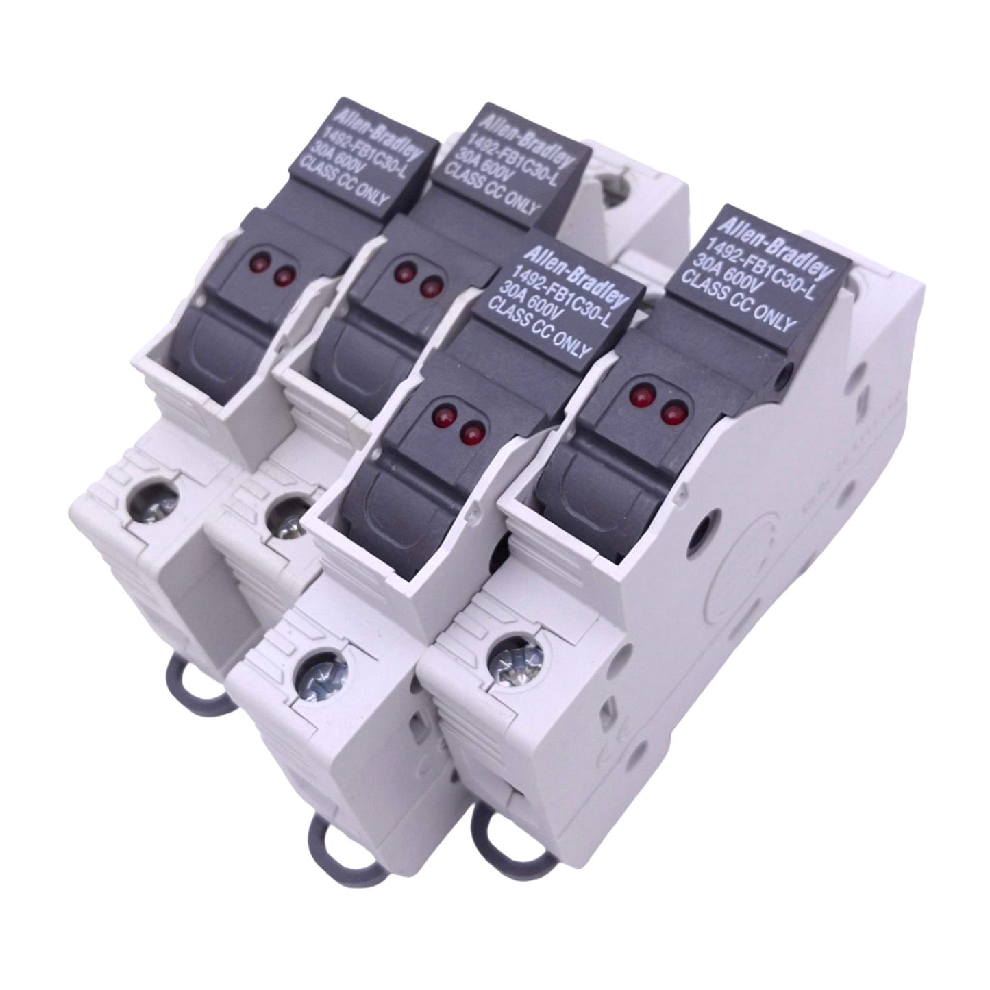 Used Lot of 4 Allen Bradley 1492-FB1C30-L Fuse Holders, 1-Pole Class CC, 30A 600V Max