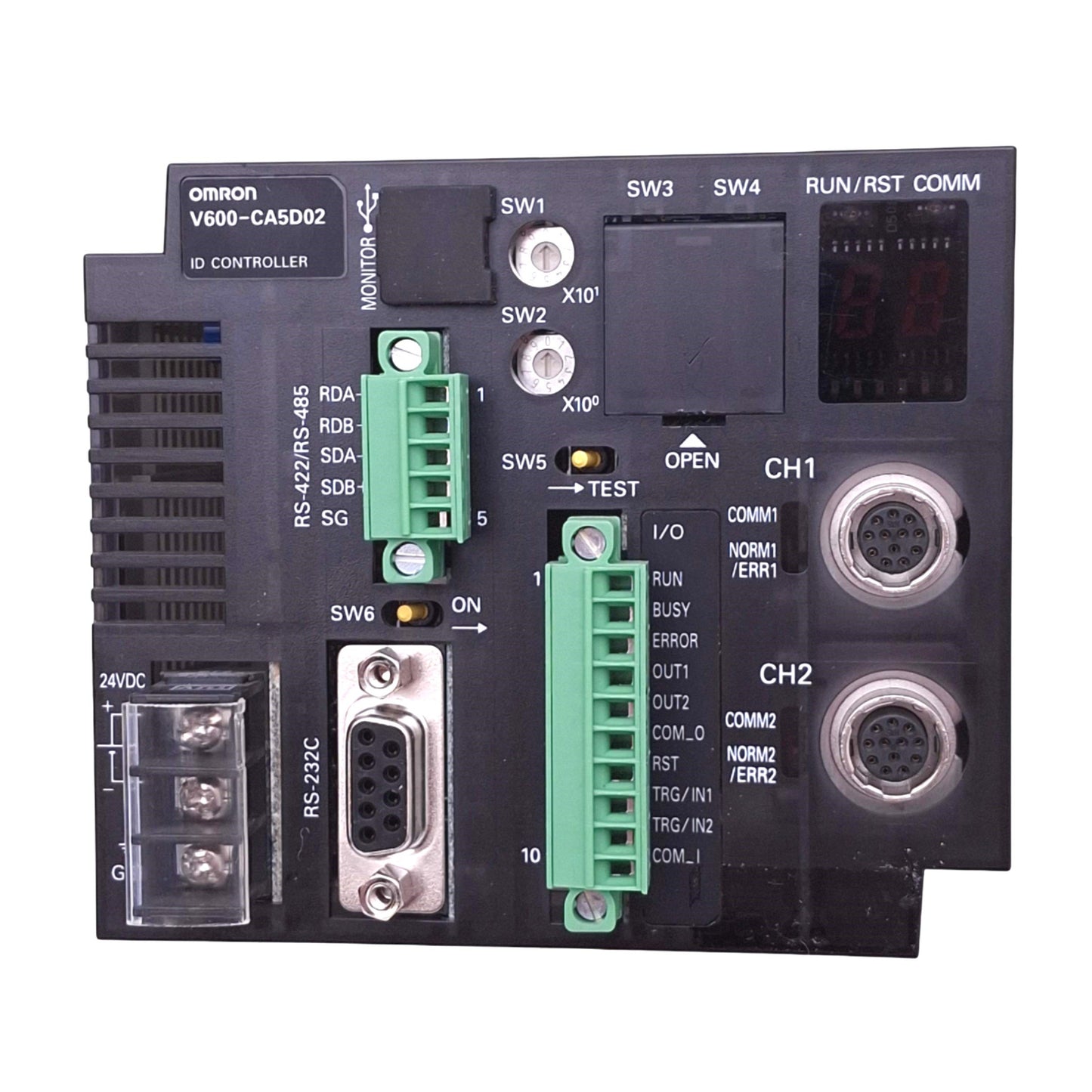 Used Omron V600-CA5D02 ID Controller, 2-Channel, RFID 530kHz, RS232C/422/485, 24VDC