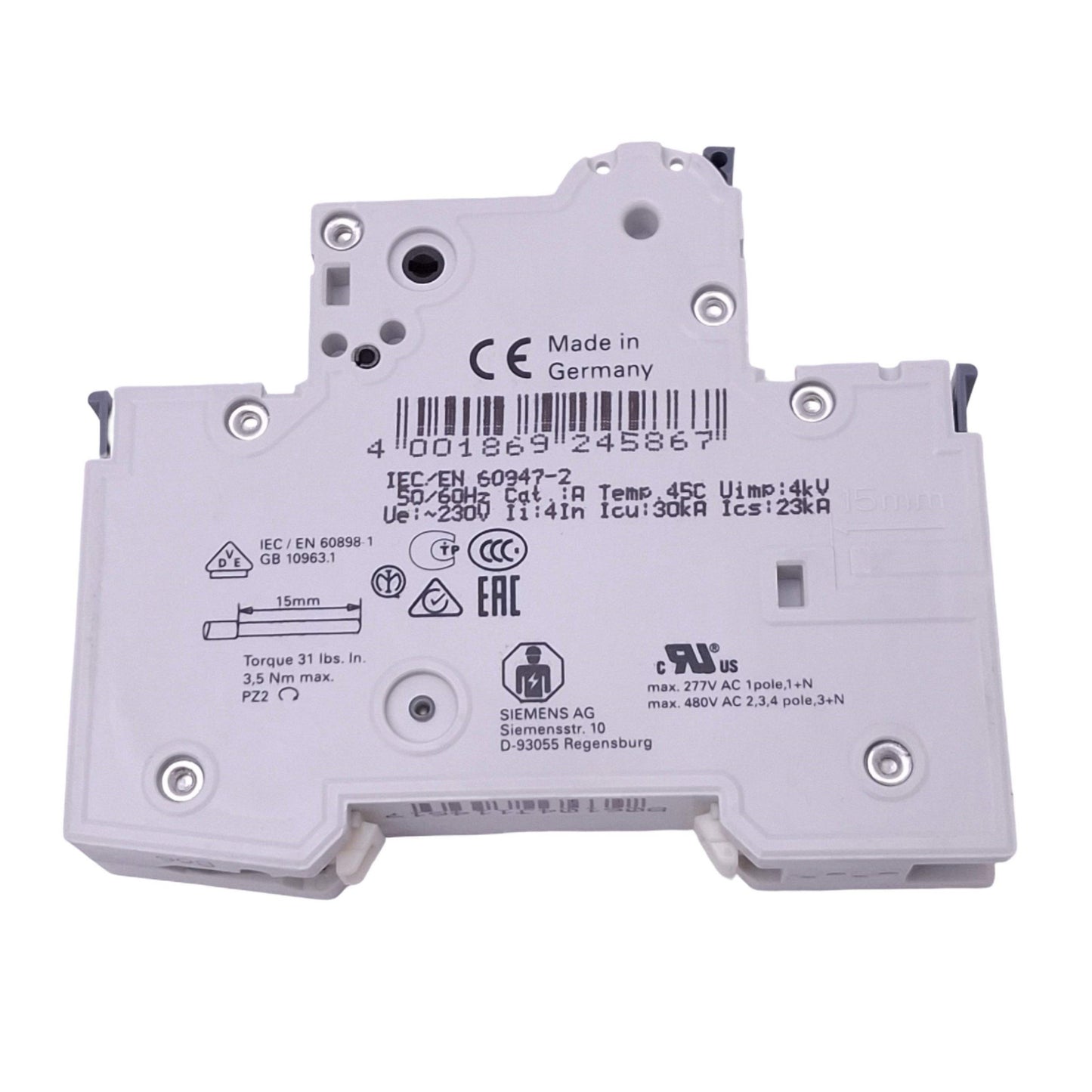 New Siemens 5SY6106-6 Circuit Breaker, 1-Pole 6A, 230/400VAC Max, DIN Rail