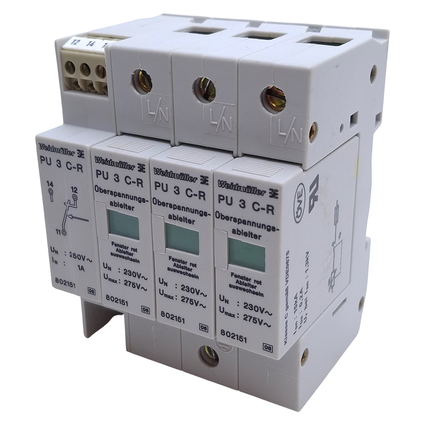 Used Weidmuller PU3 C-R Surge Suppressor 250VAC 1A, 100kA Max Surge, DIN Rail