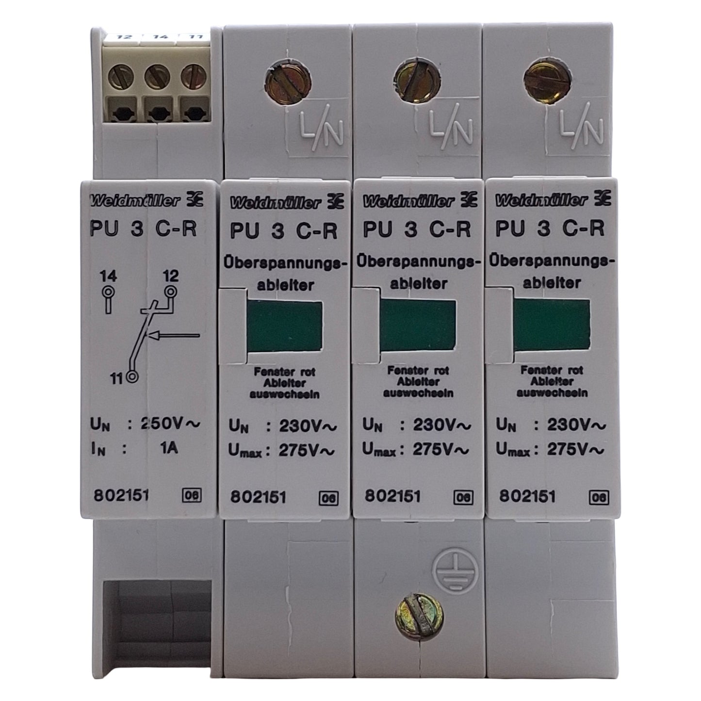 Used Weidmuller PU3 C-R Surge Suppressor 250VAC 1A, 100kA Max Surge, DIN Rail