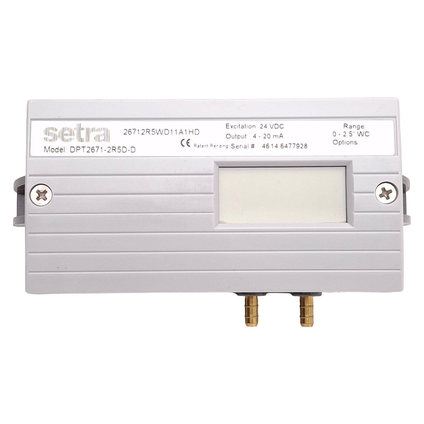 New Setra DPT2671-2R5D-D Differential Pressure Transducer, 0-2.5in WC, 4-20mA, 24VDC