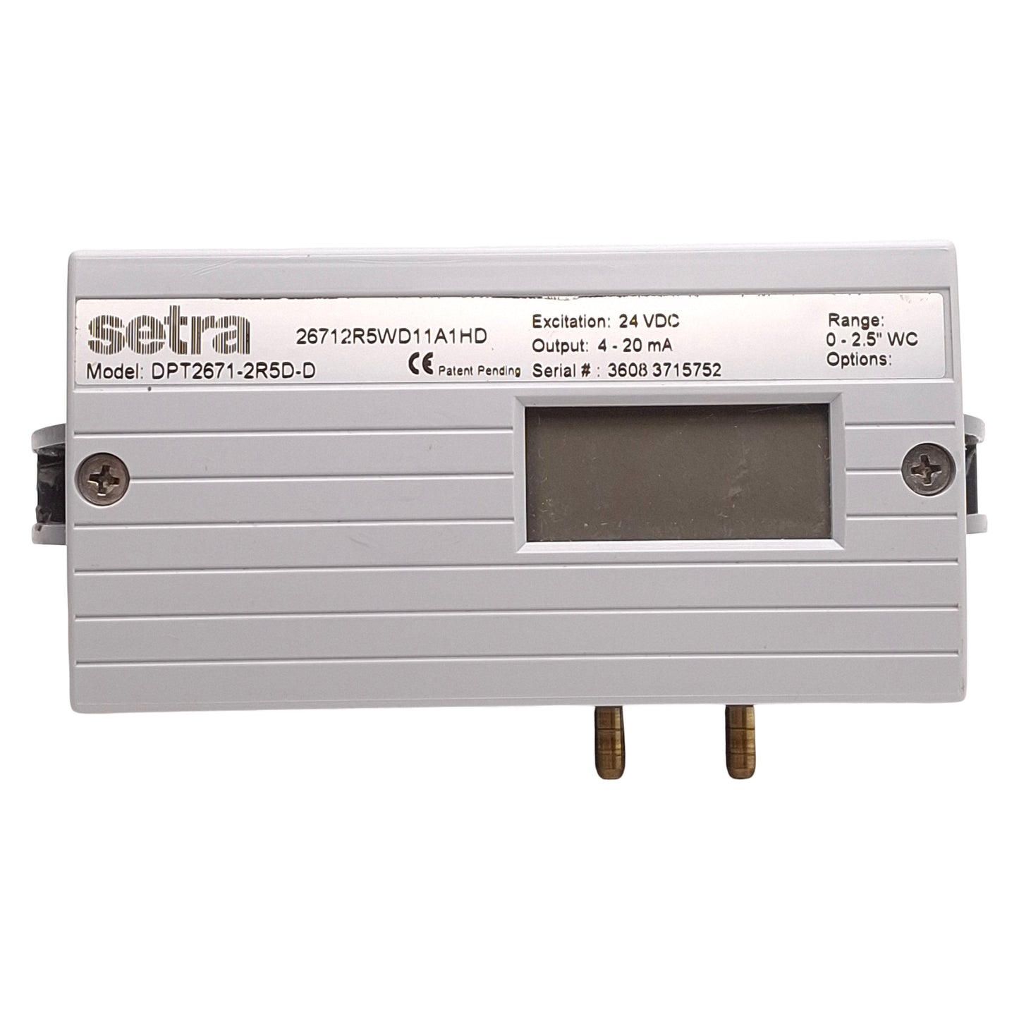 Used Setra DPT2671-2R5D-D Differential Pressure Transducer, 4-20mA, 0-2.5in WC, 24VDC