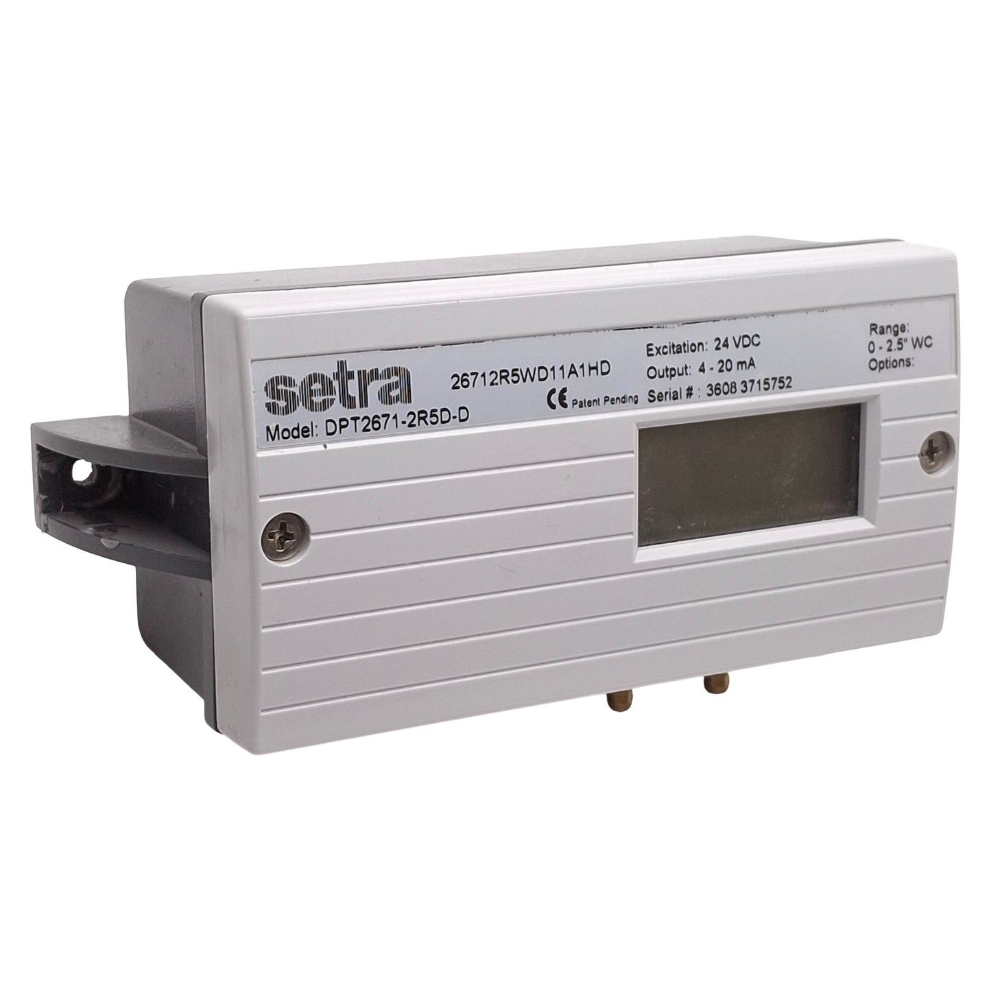 Used Setra DPT2671-2R5D-D Differential Pressure Transducer, 4-20mA, 0-2.5in WC, 24VDC