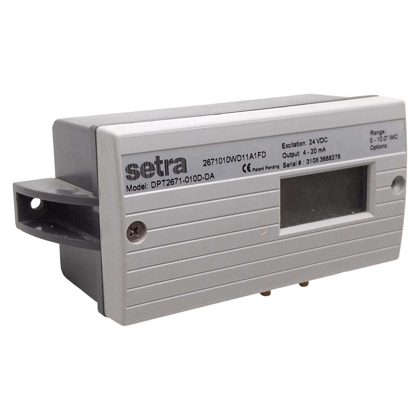 Used Setra DPT2671-010D-DA Differential Pressure Transducer, 4-20mA, 0-10in WC, 24VDC
