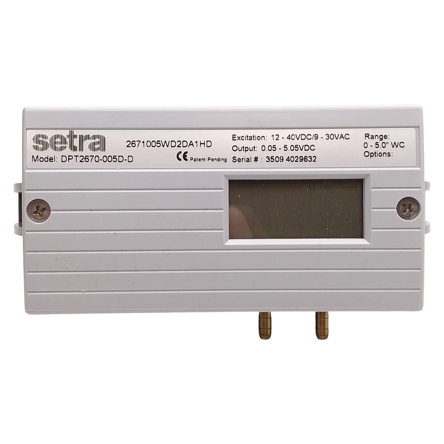 New Setra DPT2670-005D-D Differential Pressure Transducer 0-5in WC, 12-40VDC/9-30VAC